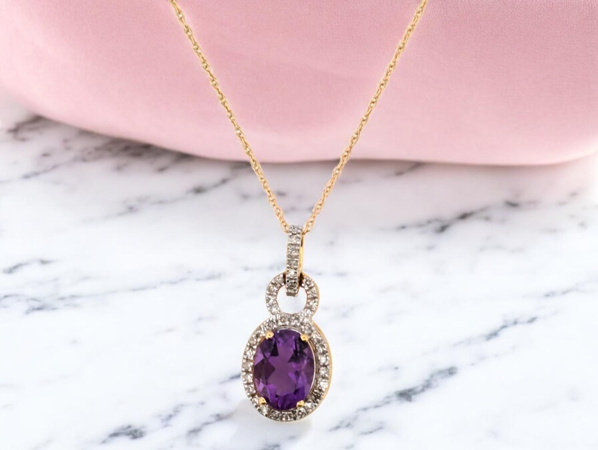 Art déco Collier Storm  Bijoux en or jaune 10k diamant et améthyste  Cadeau audacieux et Elegance en vente