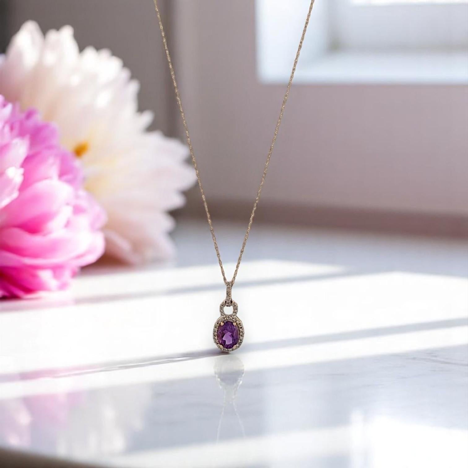 Taille ovale Collier Storm  Bijoux en or jaune 10k diamant et améthyste  Cadeau audacieux et Elegance en vente