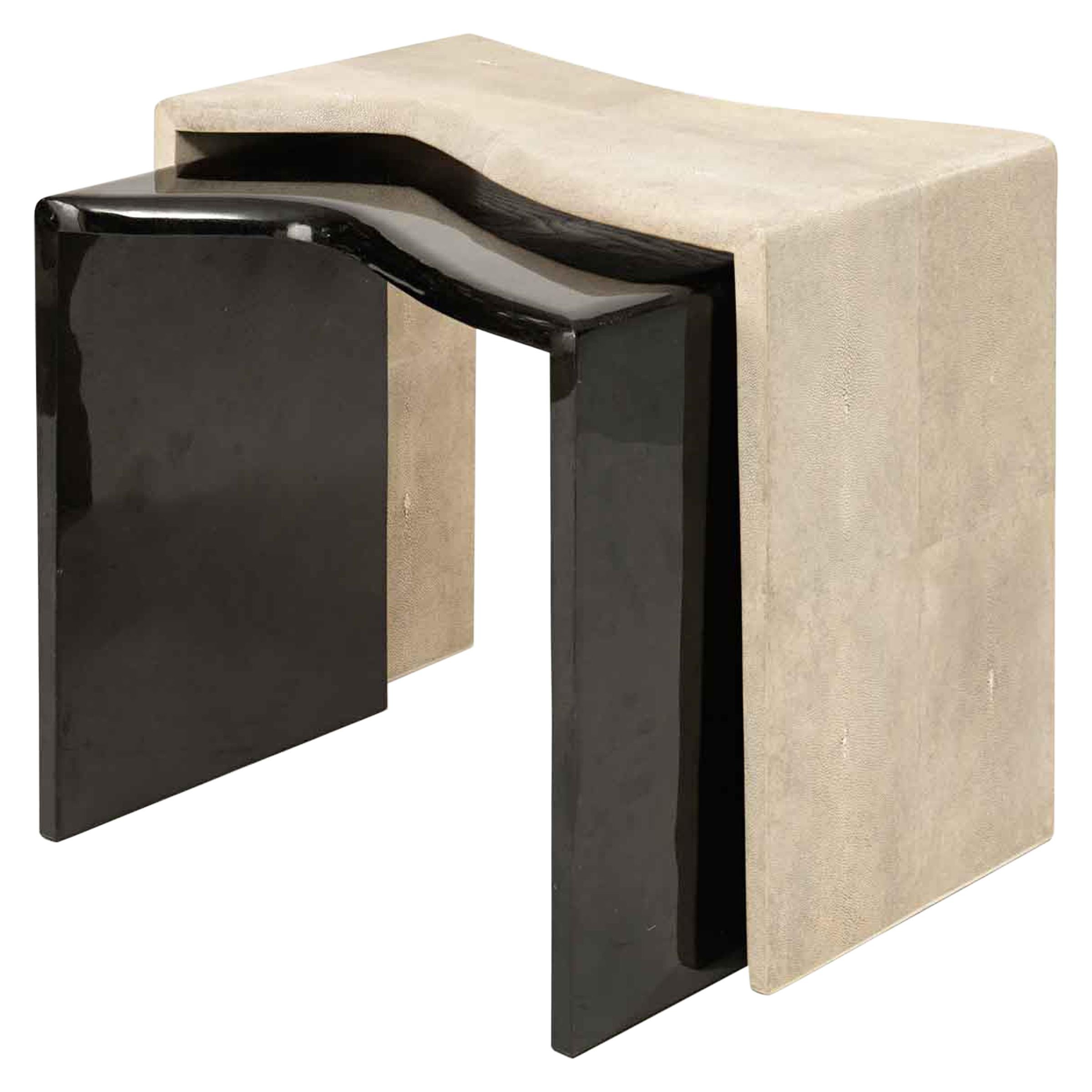 Storm Nesting Side Tables in Cream Shagreen and Black Shell by Kifu Paris