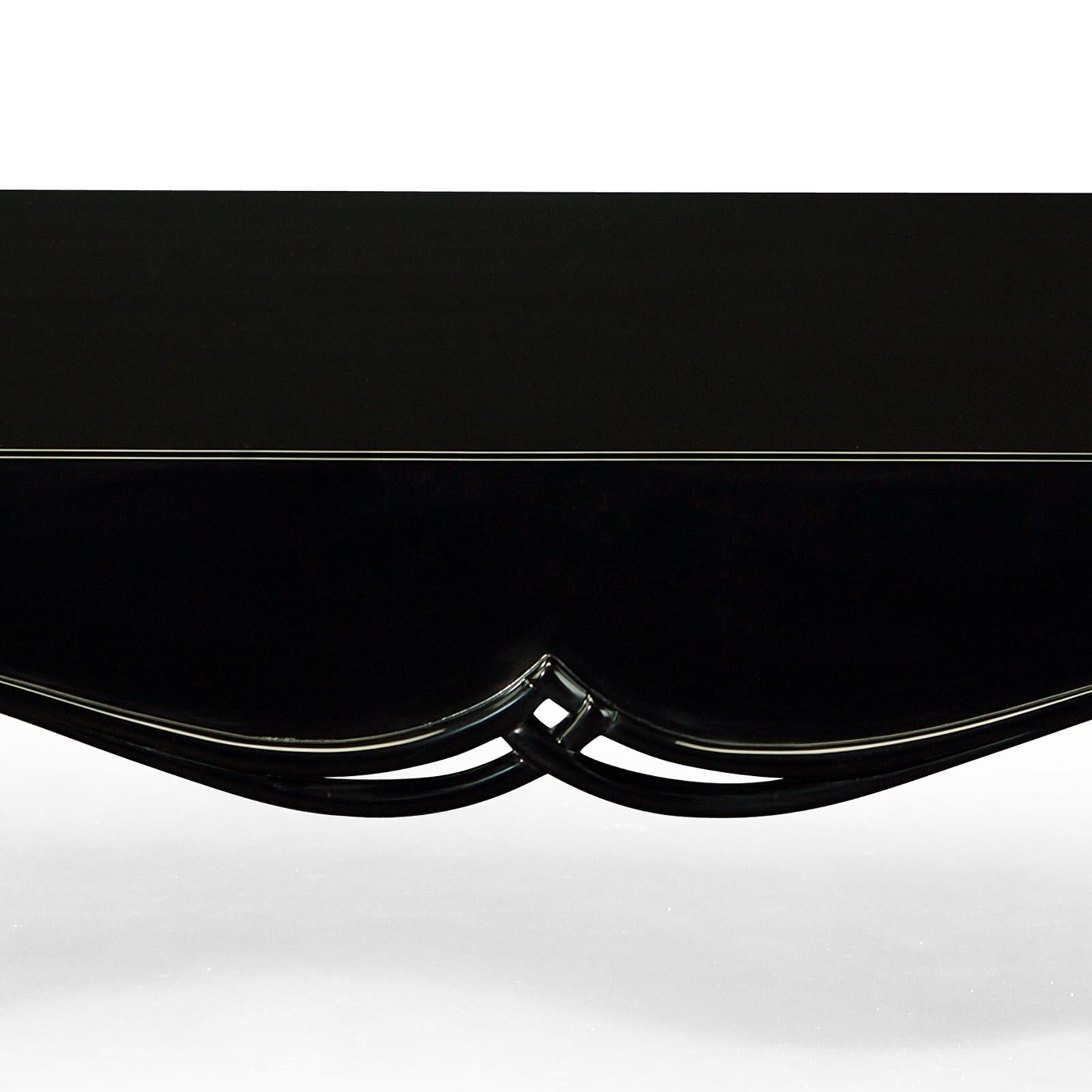 Lacquered Stormy Coffee Table or Nightstand in Black Veneered Solid Mahogany For Sale