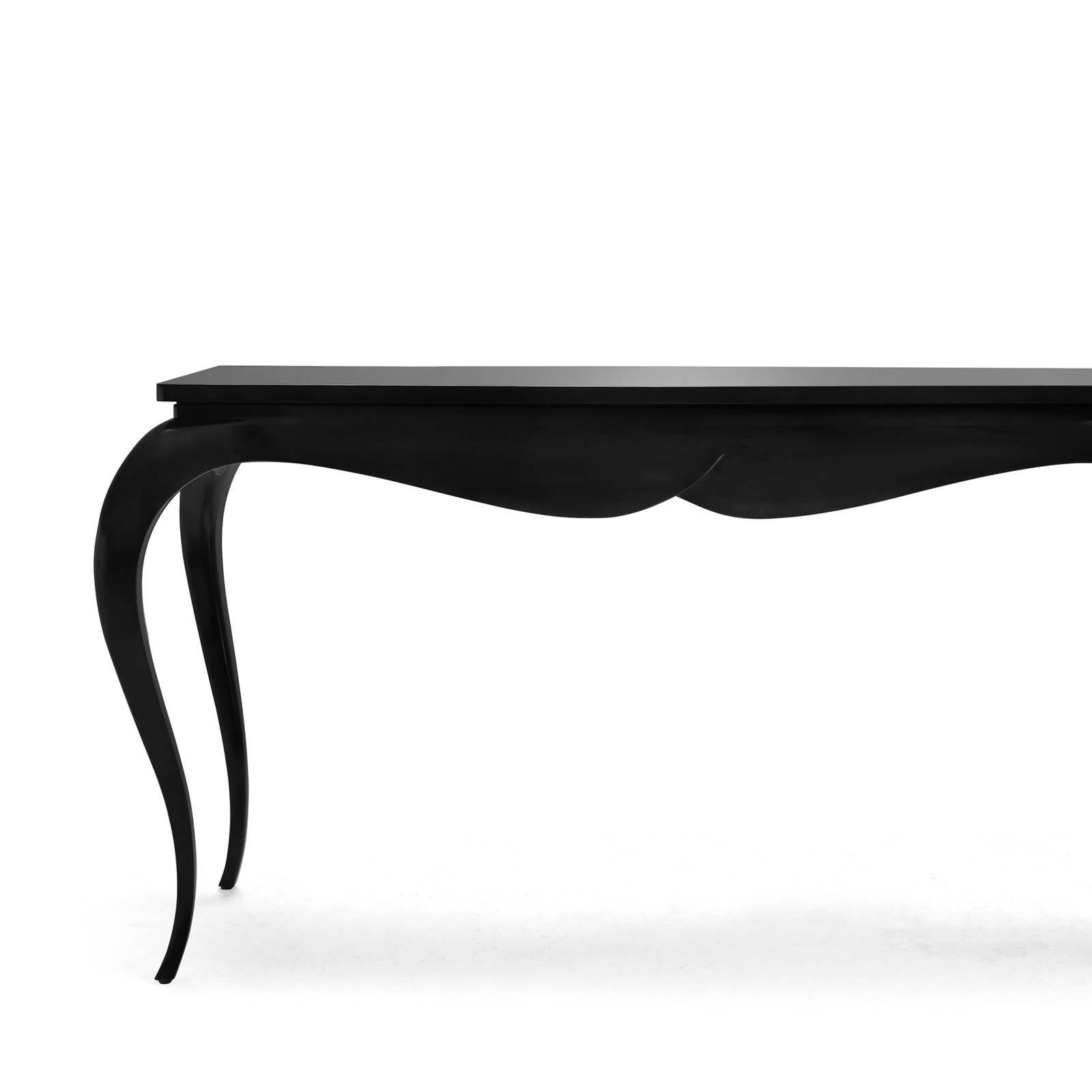 English Stormy Console Table in Black Veneered Mahogany Wood For Sale