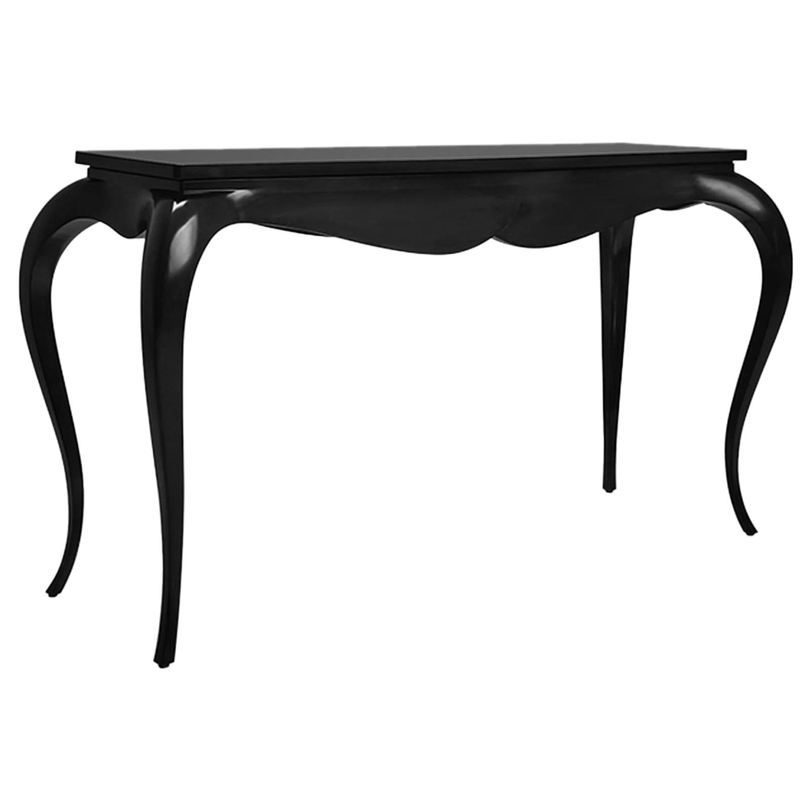 Table console Stormy en bois d'acajou plaqué noir