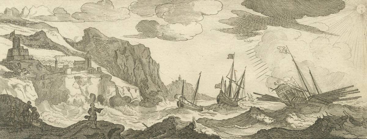 Stormy Scene in the Aegean Archipelago with Coastal Fortifications, circa 1680