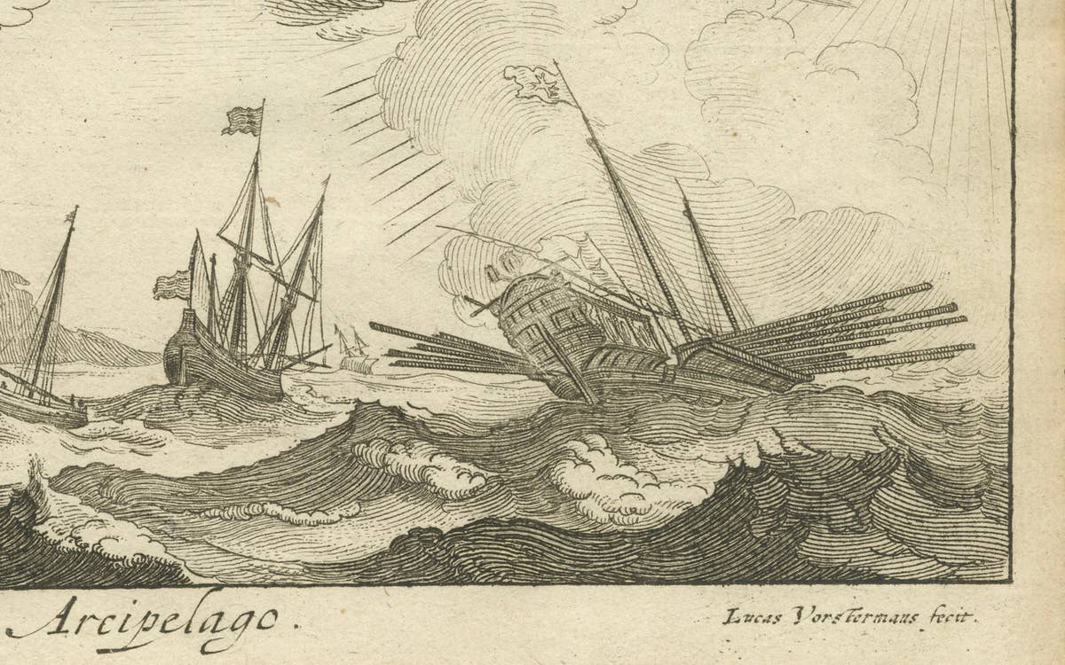 Stormy Scene in the Aegean Archipelago with Coastal Fortifications, circa 1680