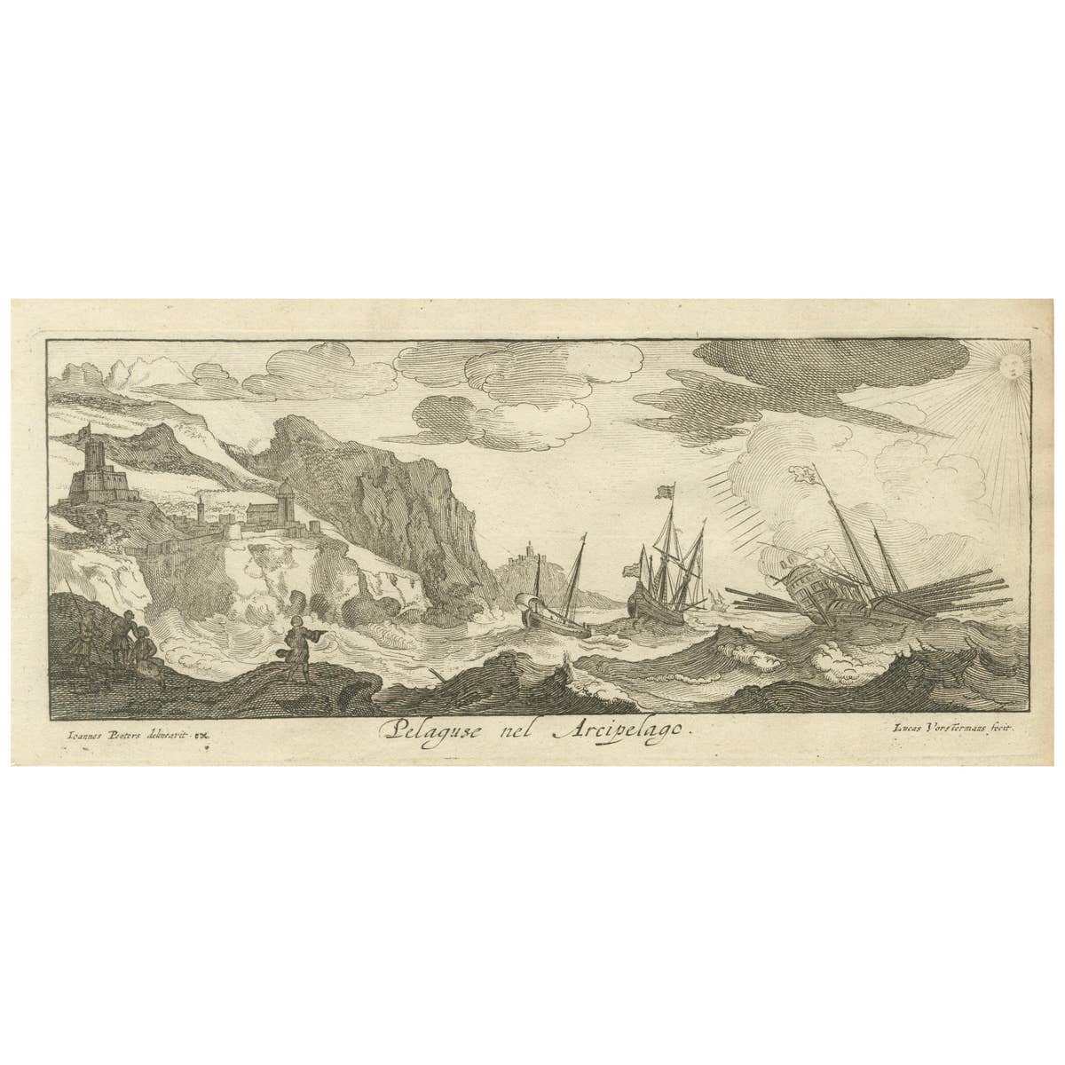 Stormy Scene in the Aegean Archipelago with Coastal Fortifications, circa 1680