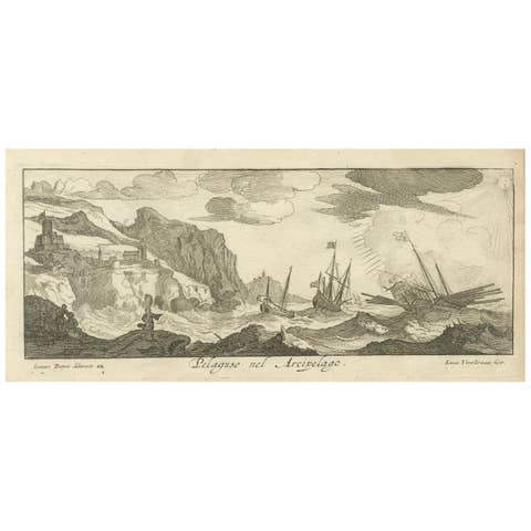 Stormy Scene in the Aegean Archipelago with Coastal Fortifications, circa 1680