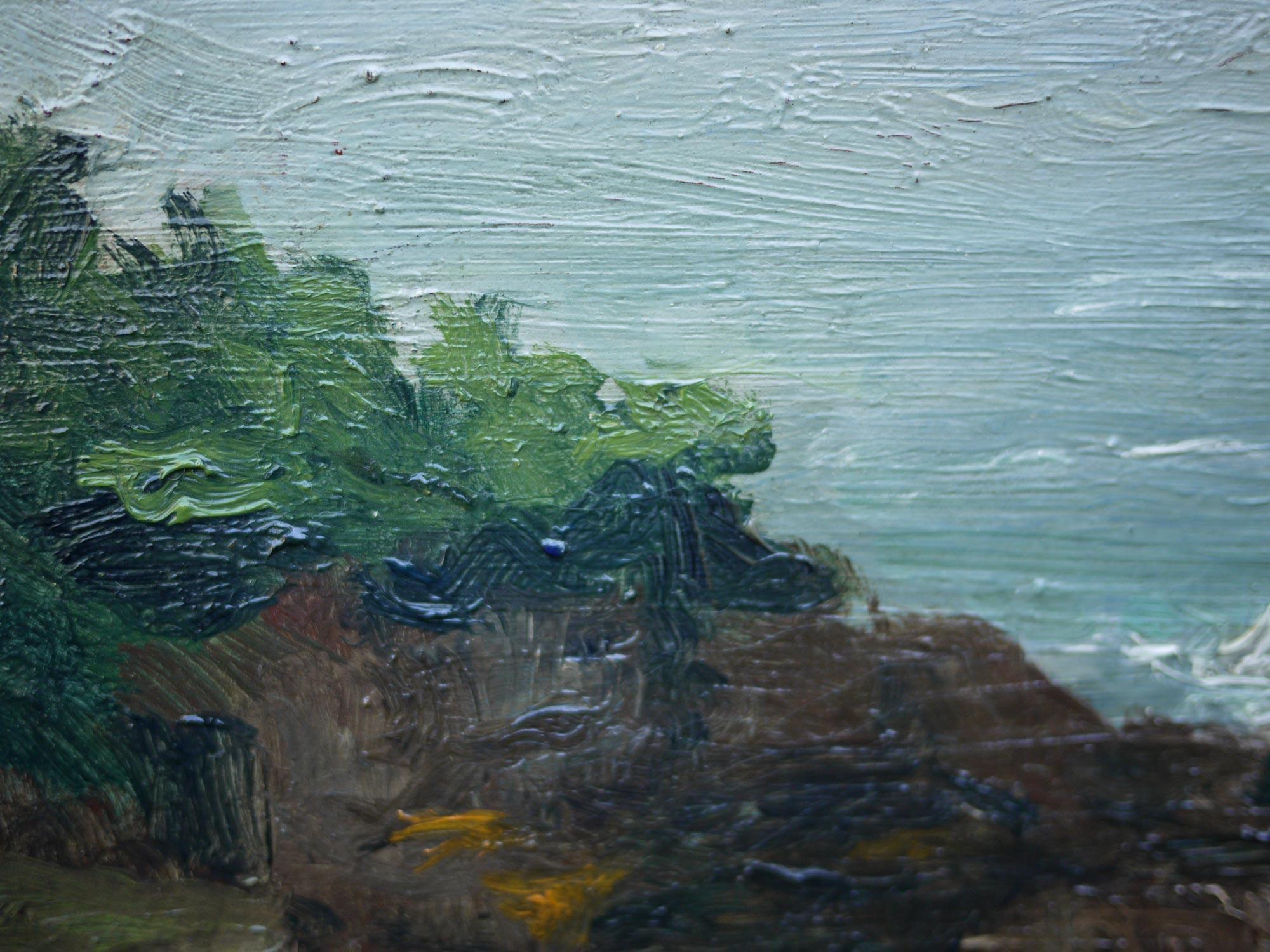 Oiled Stormy Sea French Oil on Canvas, Yvonne Letourneux For Sale