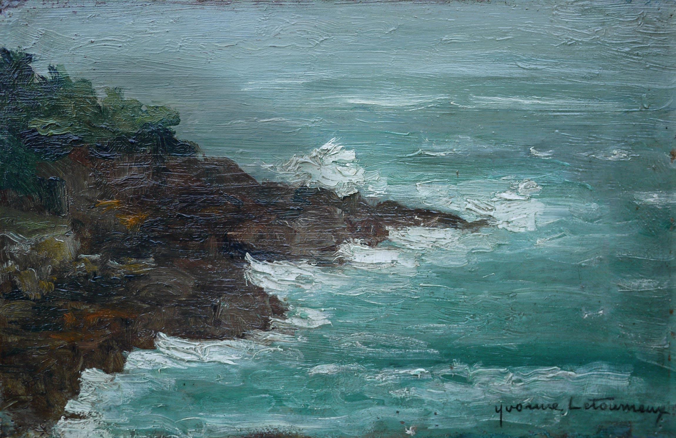 Stormy Sea French Oil on Canvas, Yvonne Letourneux In Good Condition For Sale In Albignasego, IT