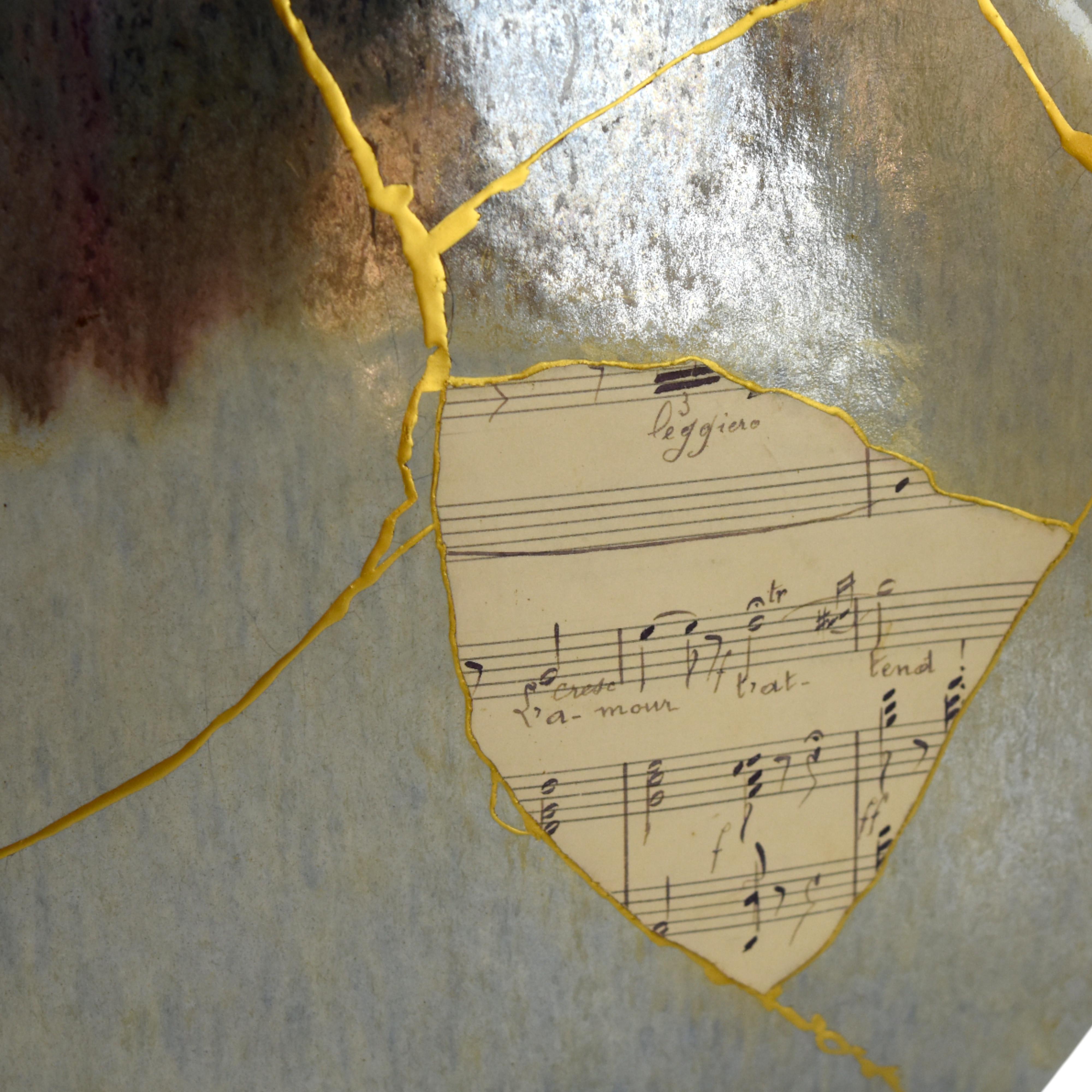 Francese Vaso in gres Stormy Sky, Opera Love Quote Kintsugi in vendita