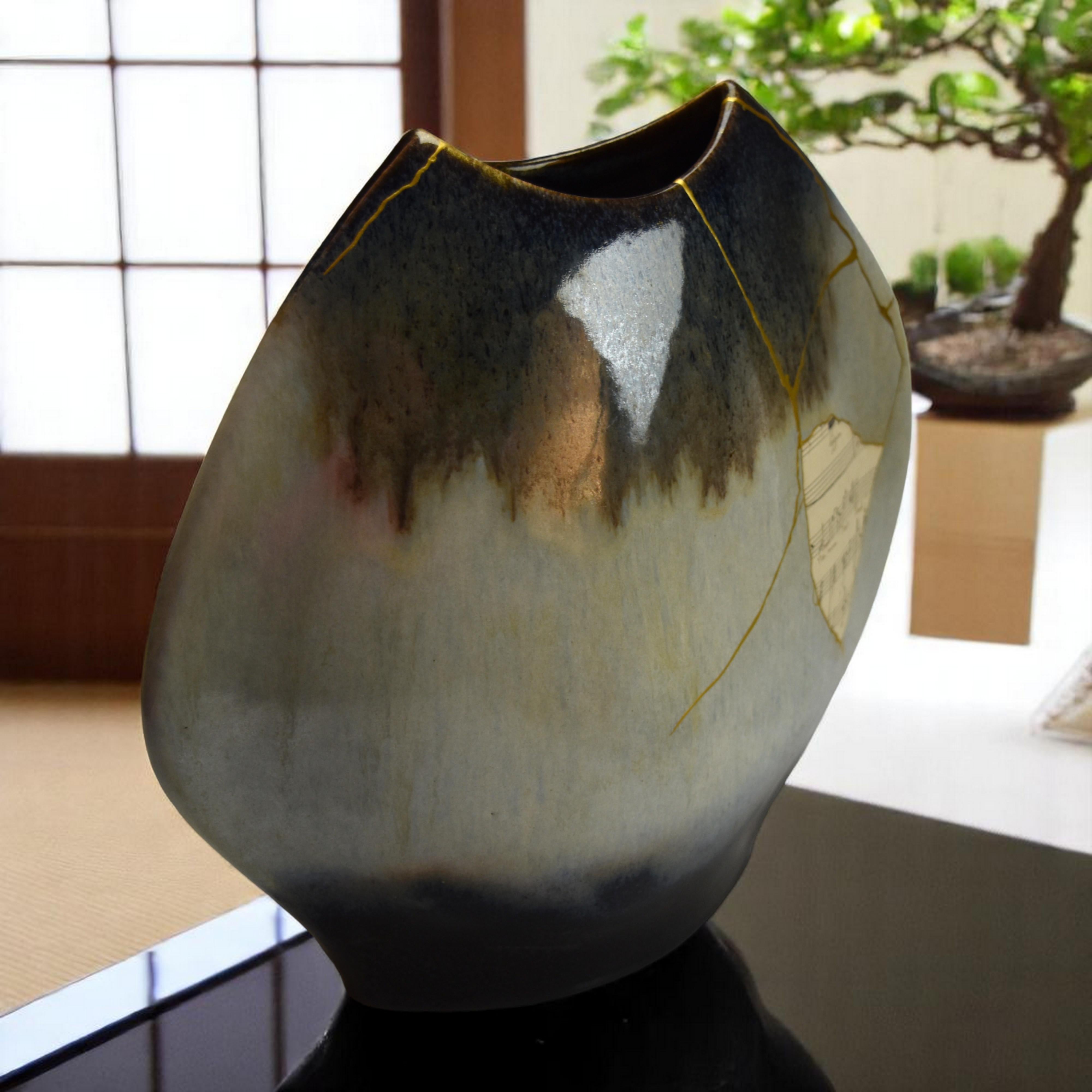 Dorato Vaso in gres Stormy Sky, Opera Love Quote Kintsugi in vendita