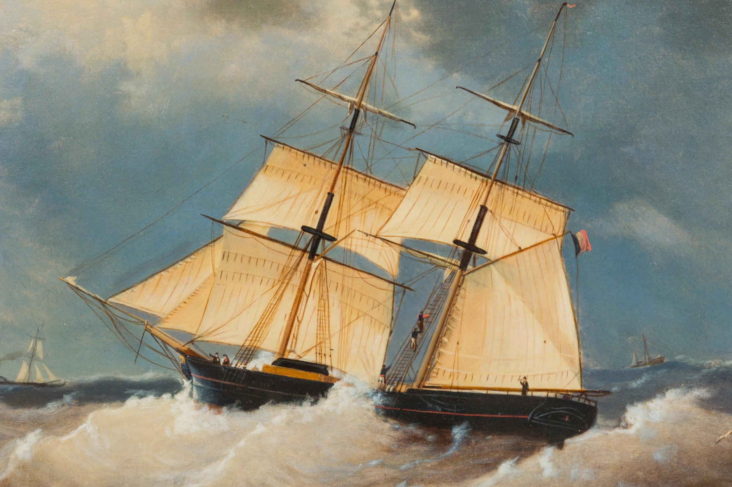 European Stormy Sky Tall Ship Seascape For Sale