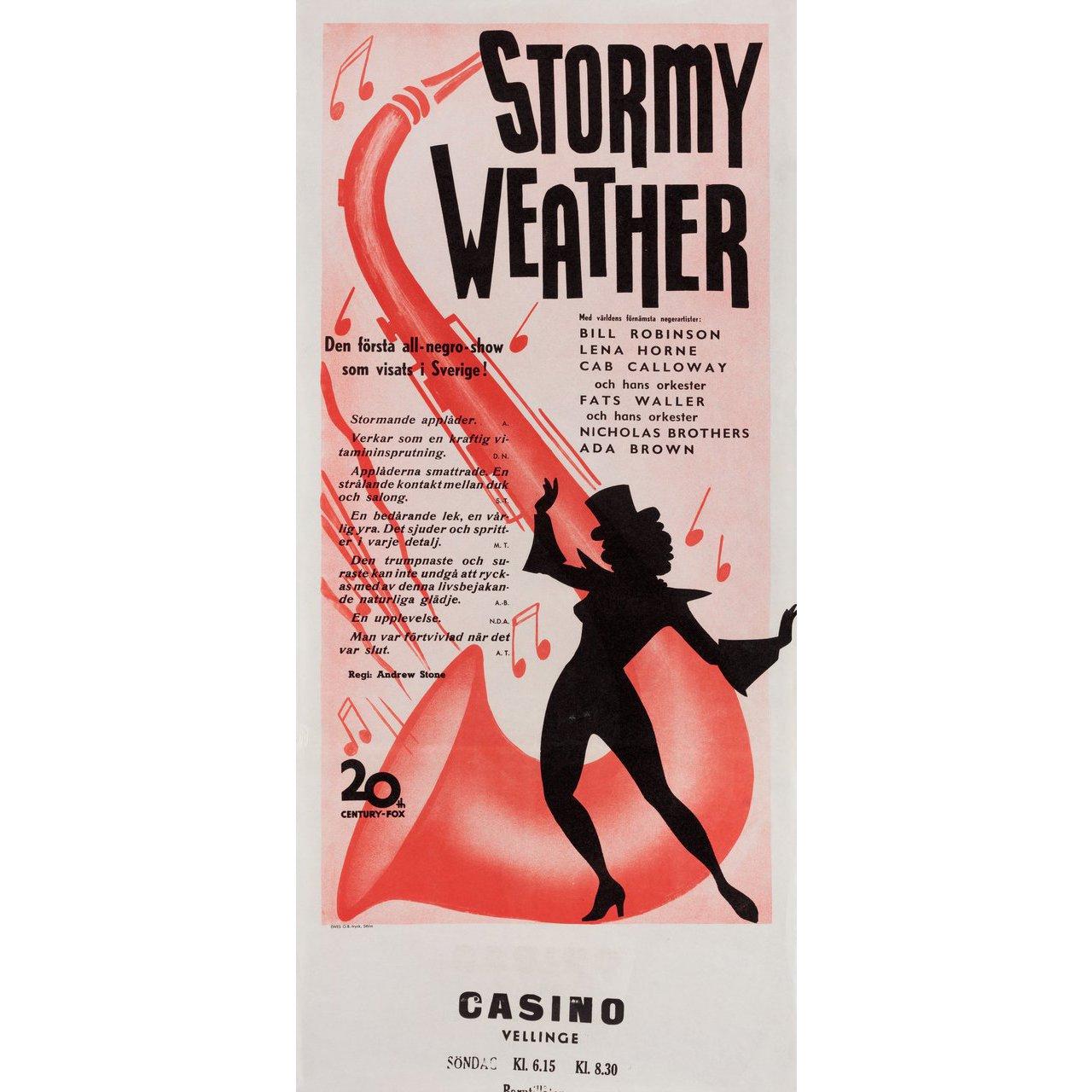 Original 1944 Swedish stolpe poster for the first Swedish theatrical release of the film Stormy Weather directed by Andrew L. Stone with Lena Horne / Bill Robinson / Cab Calloway and His Cotton Club Orchestra / Katherine Dunham and Her Troupe. Fine