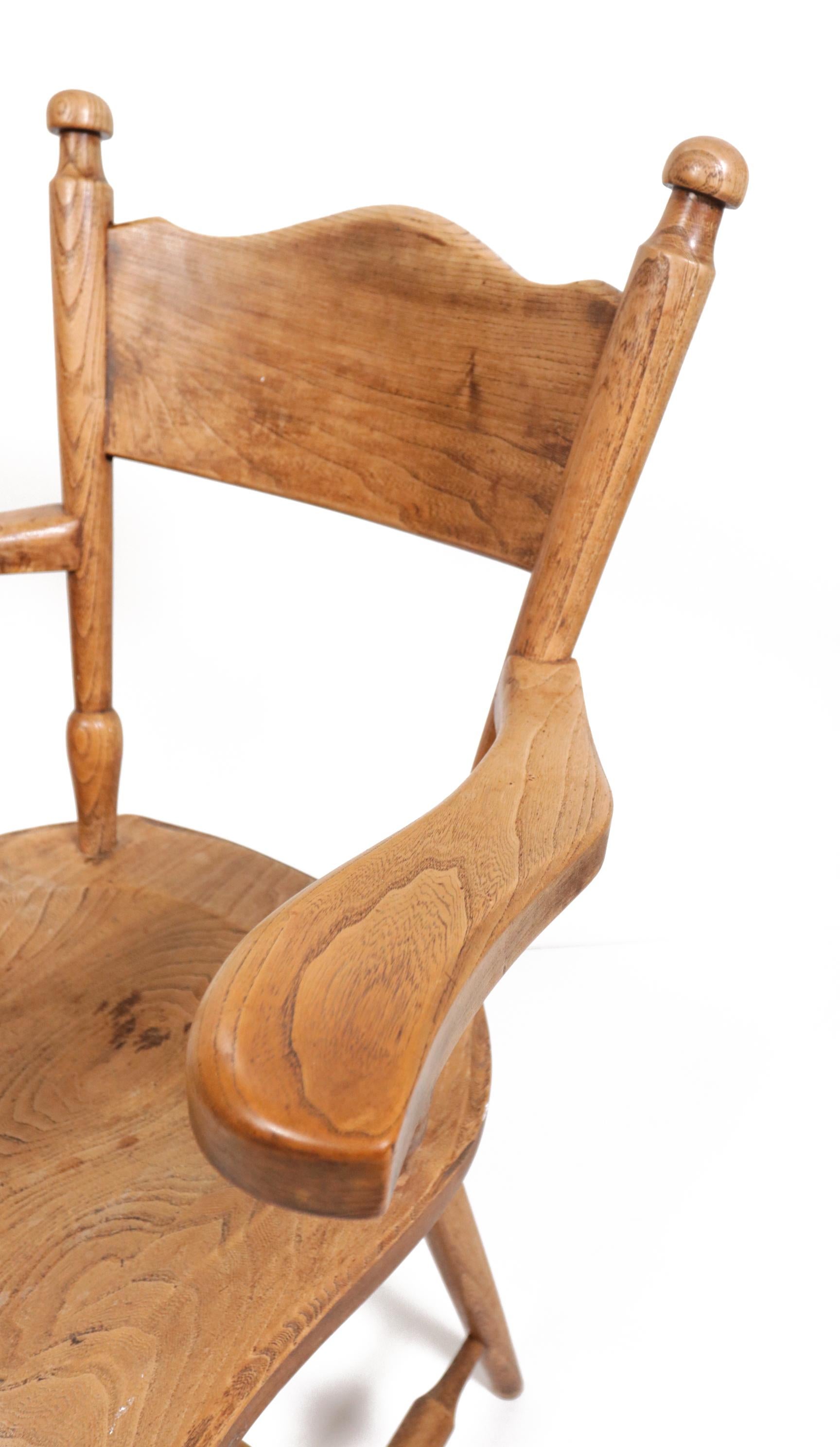 Story Book Brutalist Wabi Sabi Oak Fire Place Chair For Sale 8