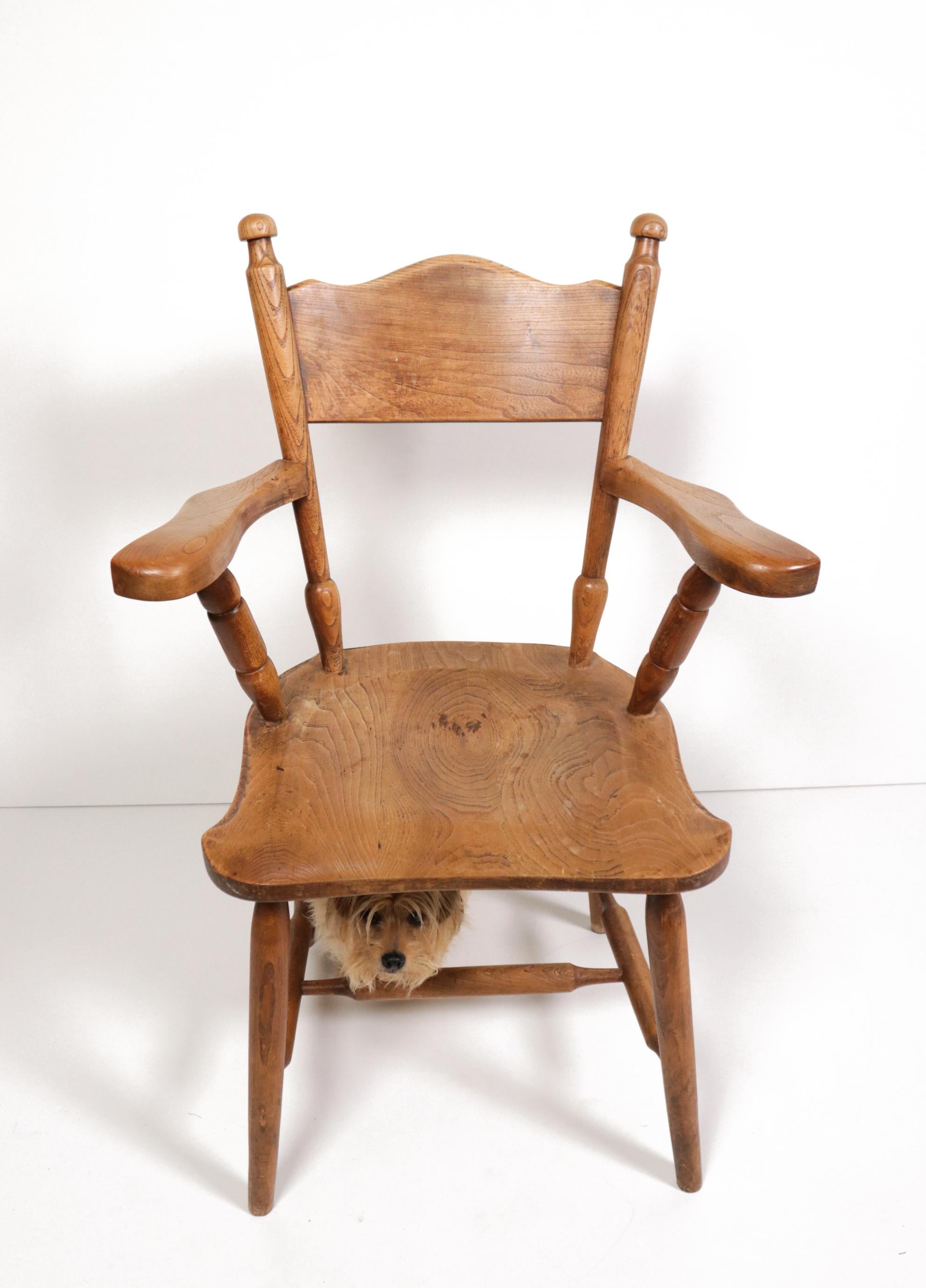 Dutch Story Book Brutalist Wabi Sabi Oak Fire Place Chair For Sale