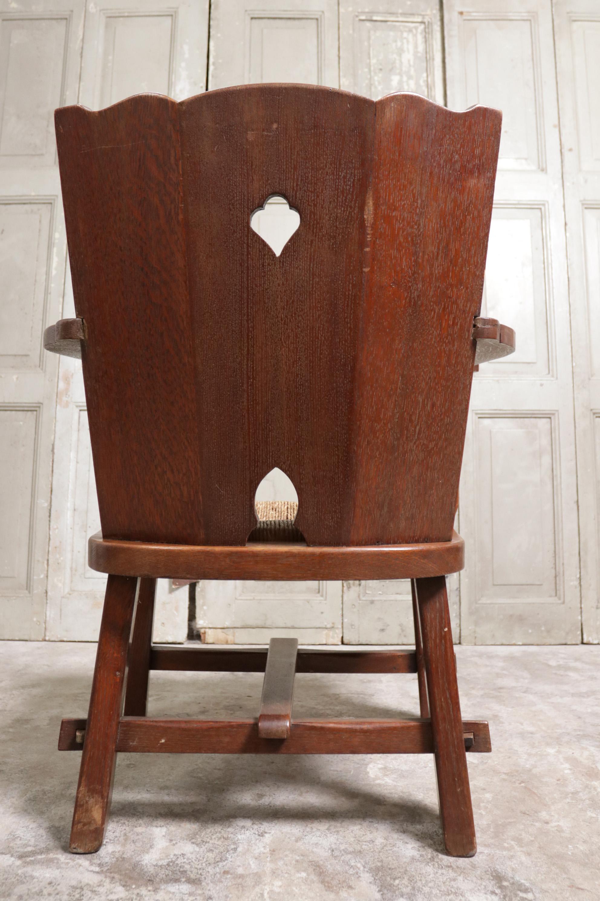Story Book Dutch Brutalist Wabi Sabi Oak and Rush Fire place Lounge Chair 2