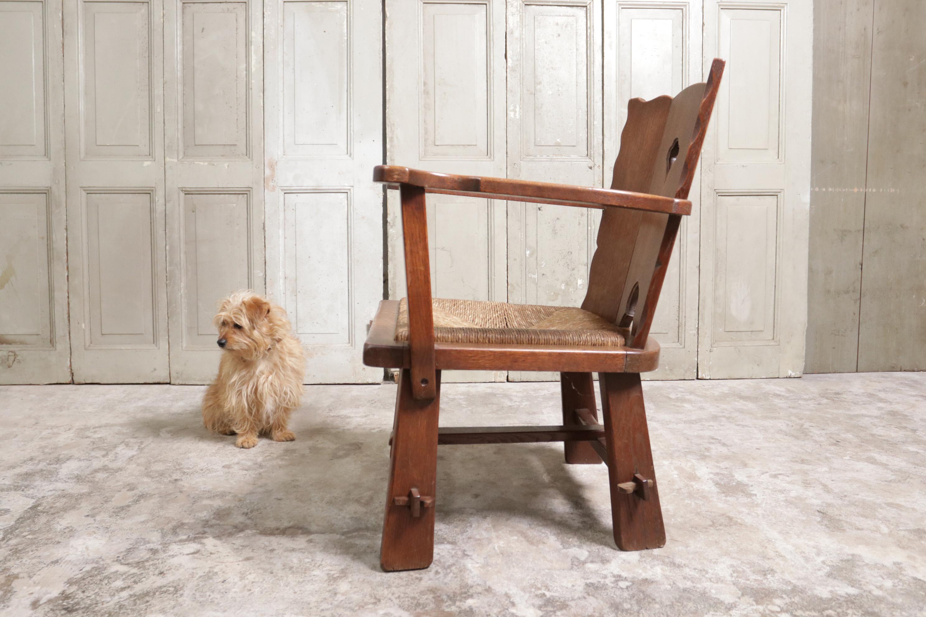 Story Book Dutch Brutalist Wabi Sabi Oak and Rush Fire place Lounge Chair 6