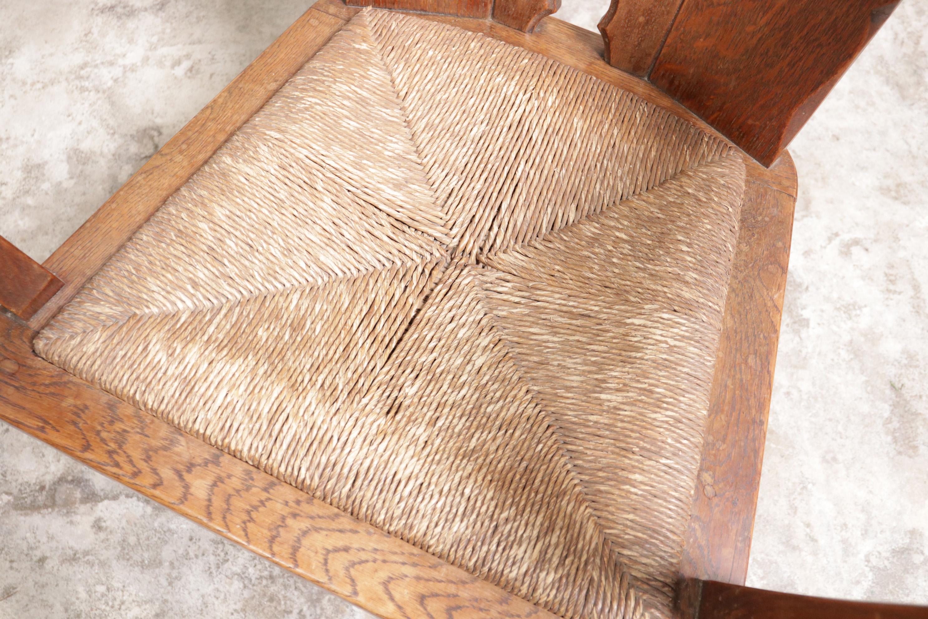 Story Book Dutch Brutalist Wabi Sabi Oak and Rush Fire place Lounge Chair 8