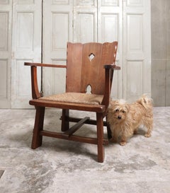 Story Book Dutch Brutalist Wabi Sabi Oak and Rush Fire place Lounge Chair