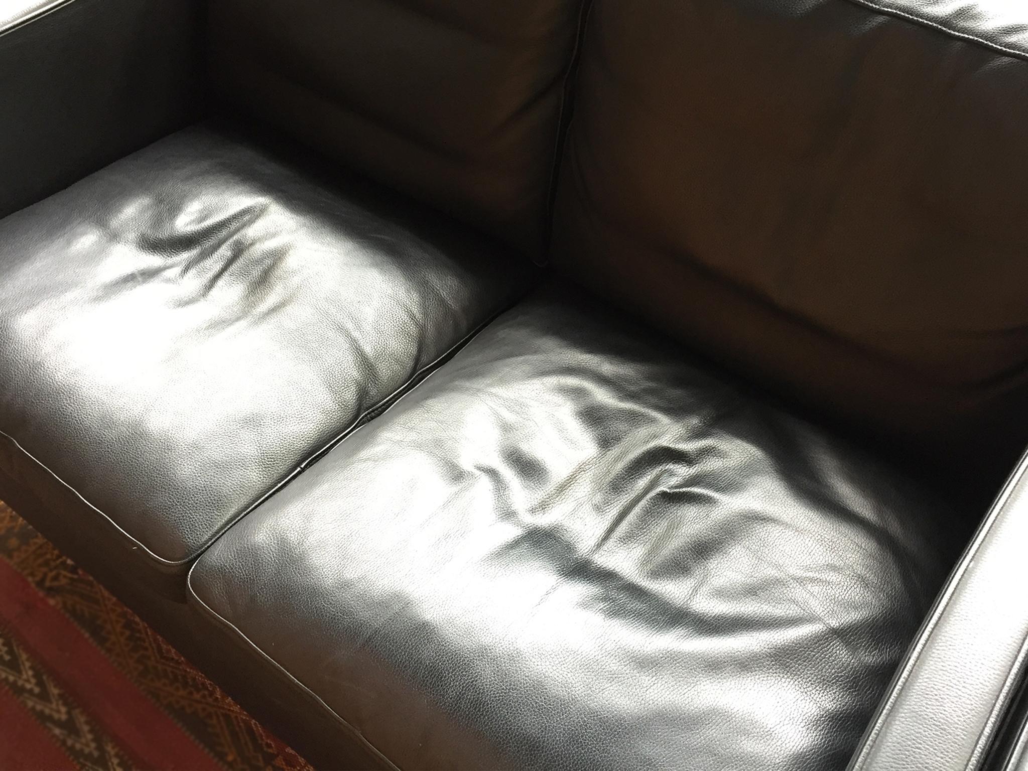 20th Century Stouby Black Leather Settee in the Style of Børge Mogensen