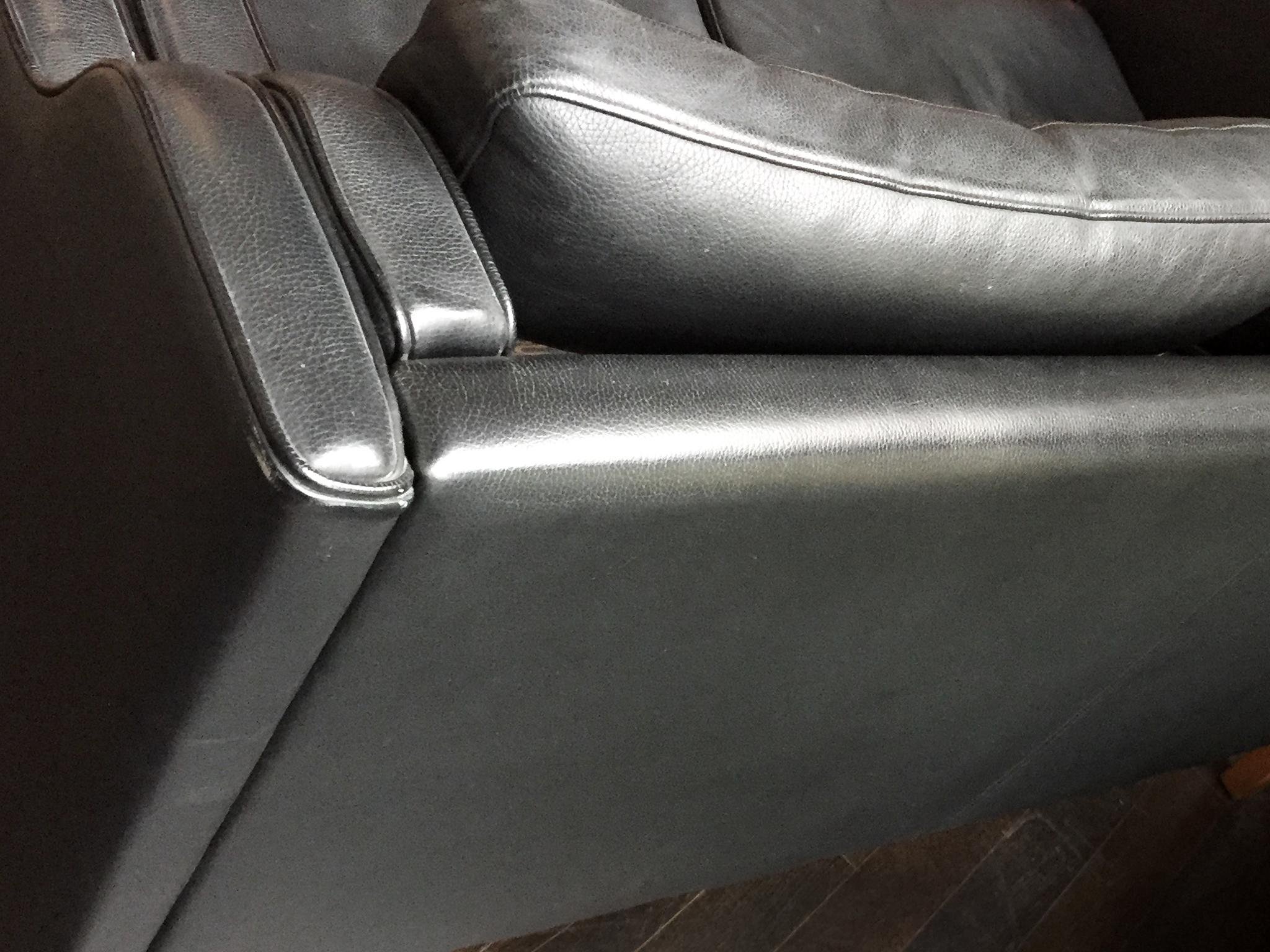 Stouby Black Leather Settee in the Style of Børge Mogensen 3