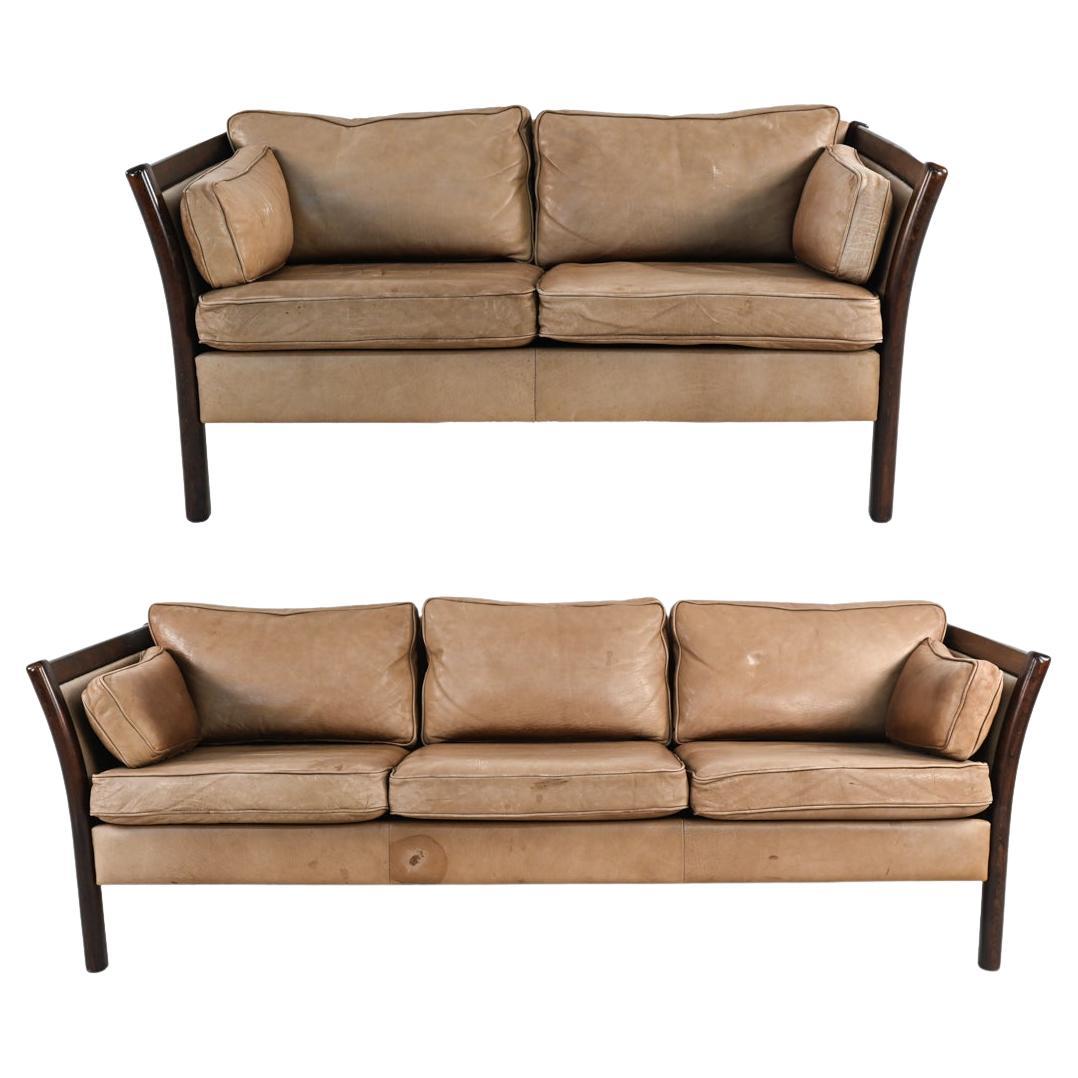 Stouby Danish Modern Leather Sofa and Loveseat For Sale at 1stDibs