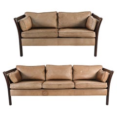 Stouby Danish Modern Leather Sofa & Loveseat