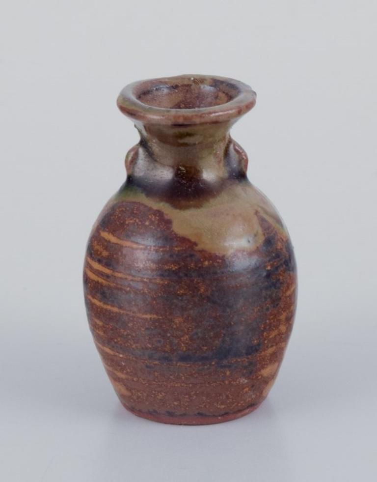 Glazed Stouby Keramik, Denmark. Collection of nine miniature ceramic vases. For Sale