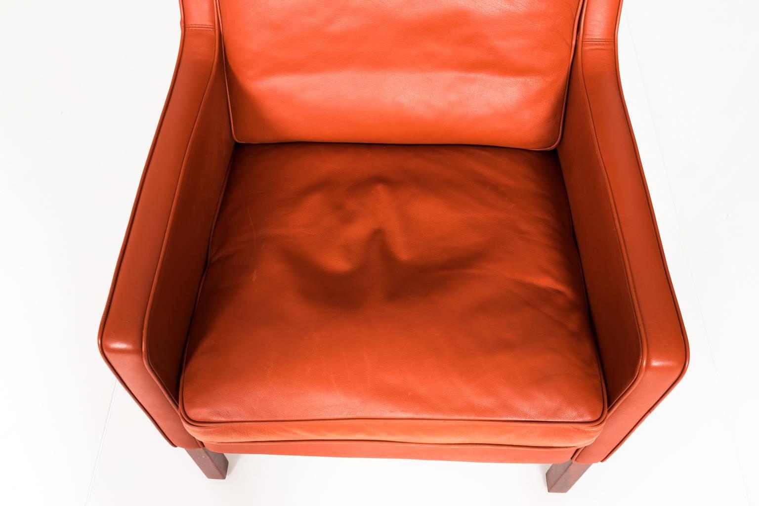 Stouby Leather Wing Chair and Ottoman, Denmark, circa 1970s 4