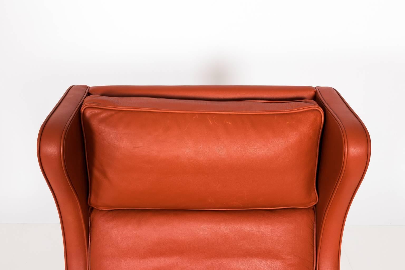 Stouby Leather Wing Chair and Ottoman, Denmark, circa 1970s 5