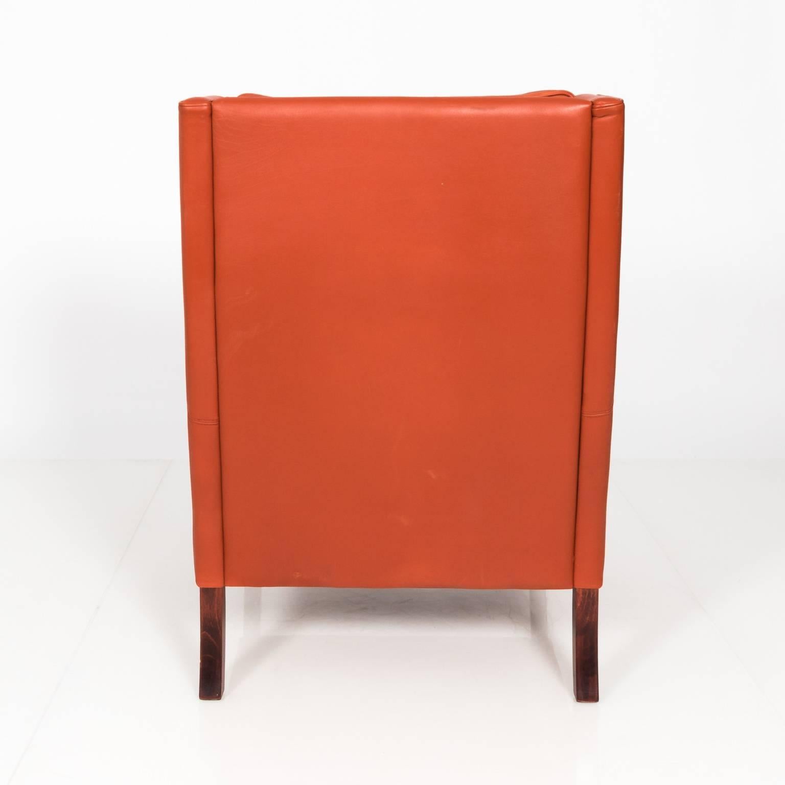 Stouby Leather Wing Chair and Ottoman, Denmark, circa 1970s 9
