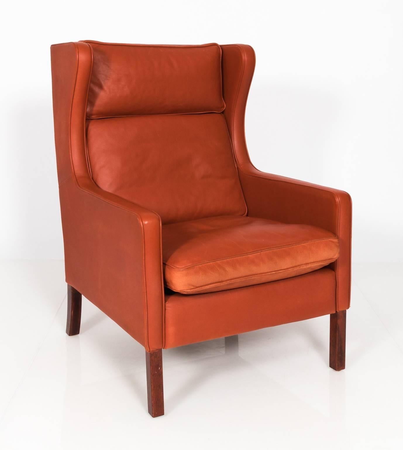 Stouby Leather Wing Chair and Ottoman, Denmark, circa 1970s In Good Condition In Stamford, CT