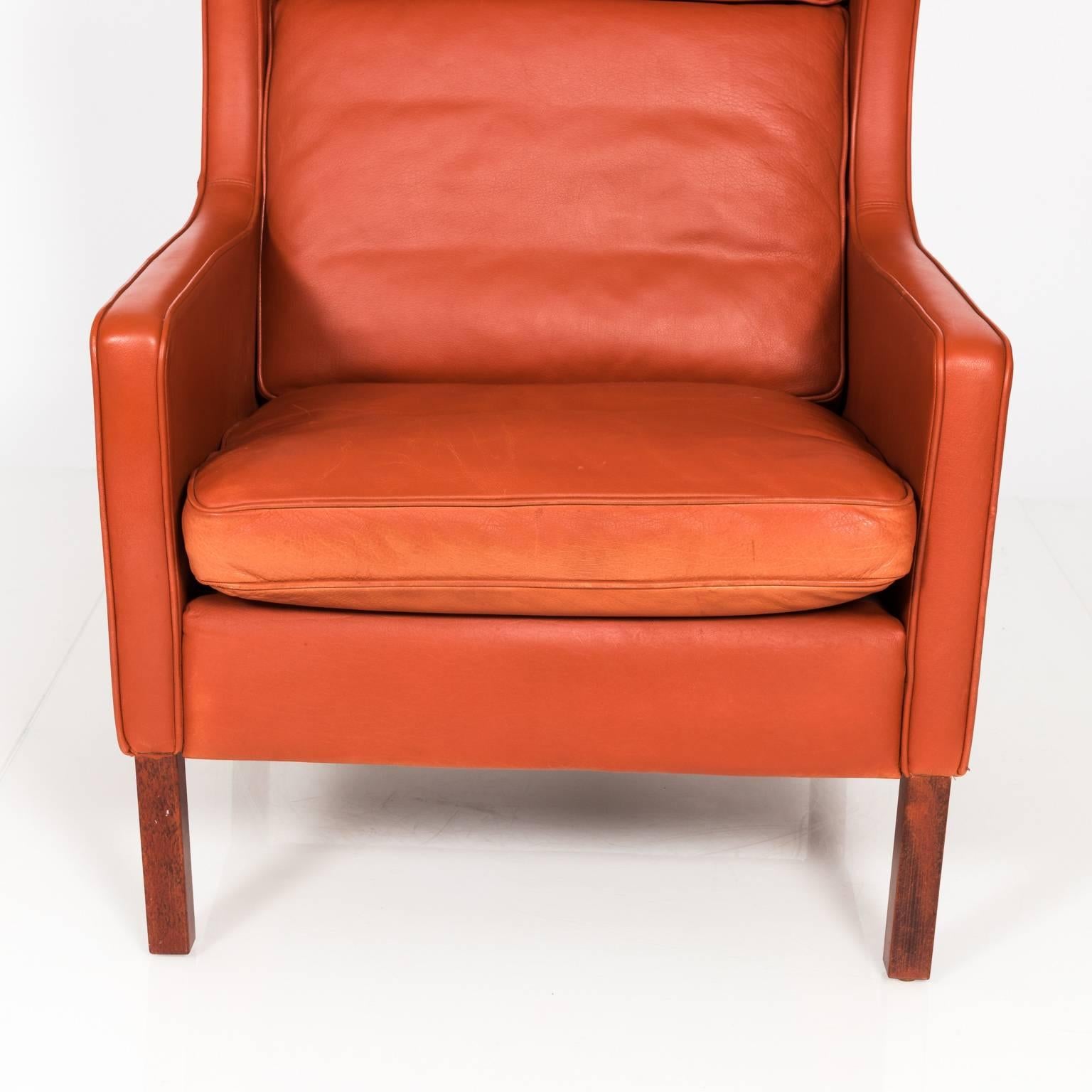 Stouby Leather Wing Chair and Ottoman, Denmark, circa 1970s 1
