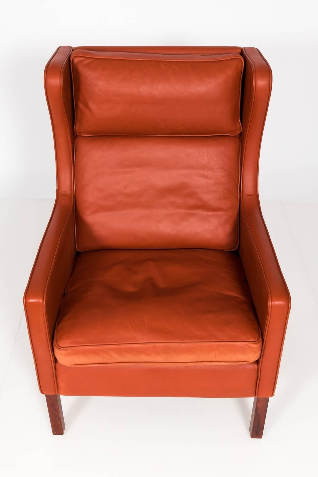 Stouby Leather Wing Chair and Ottoman, Denmark, circa 1970s 3