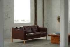 Stouby Møbelfabrik, Divano a 3 posti di metà secolo in pelle marrone, realizzato negli anni '70