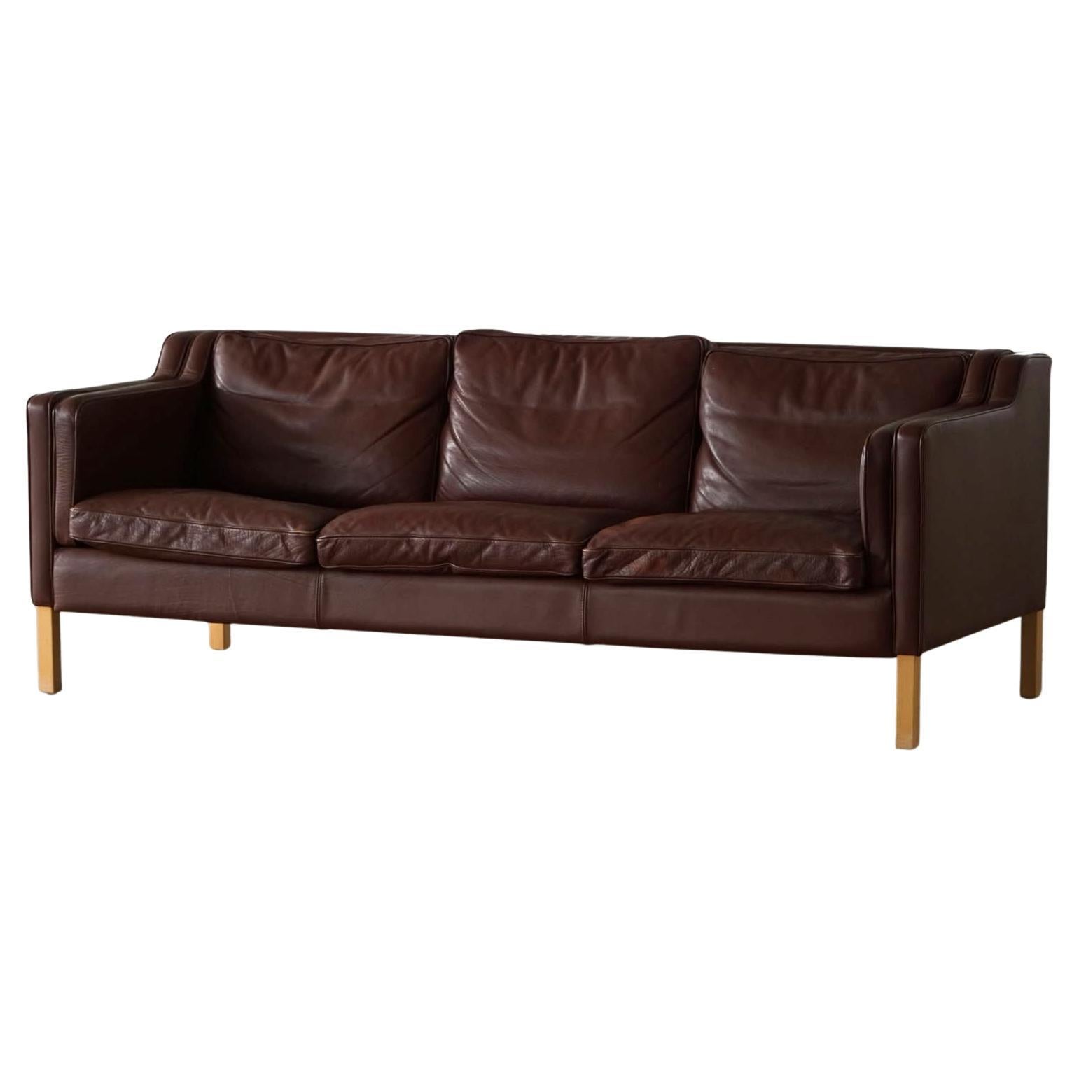 Stouby Møbelfabrik, Mid Century 3-Seater Sofa in Brown Leather, Made in 1970s For Sale