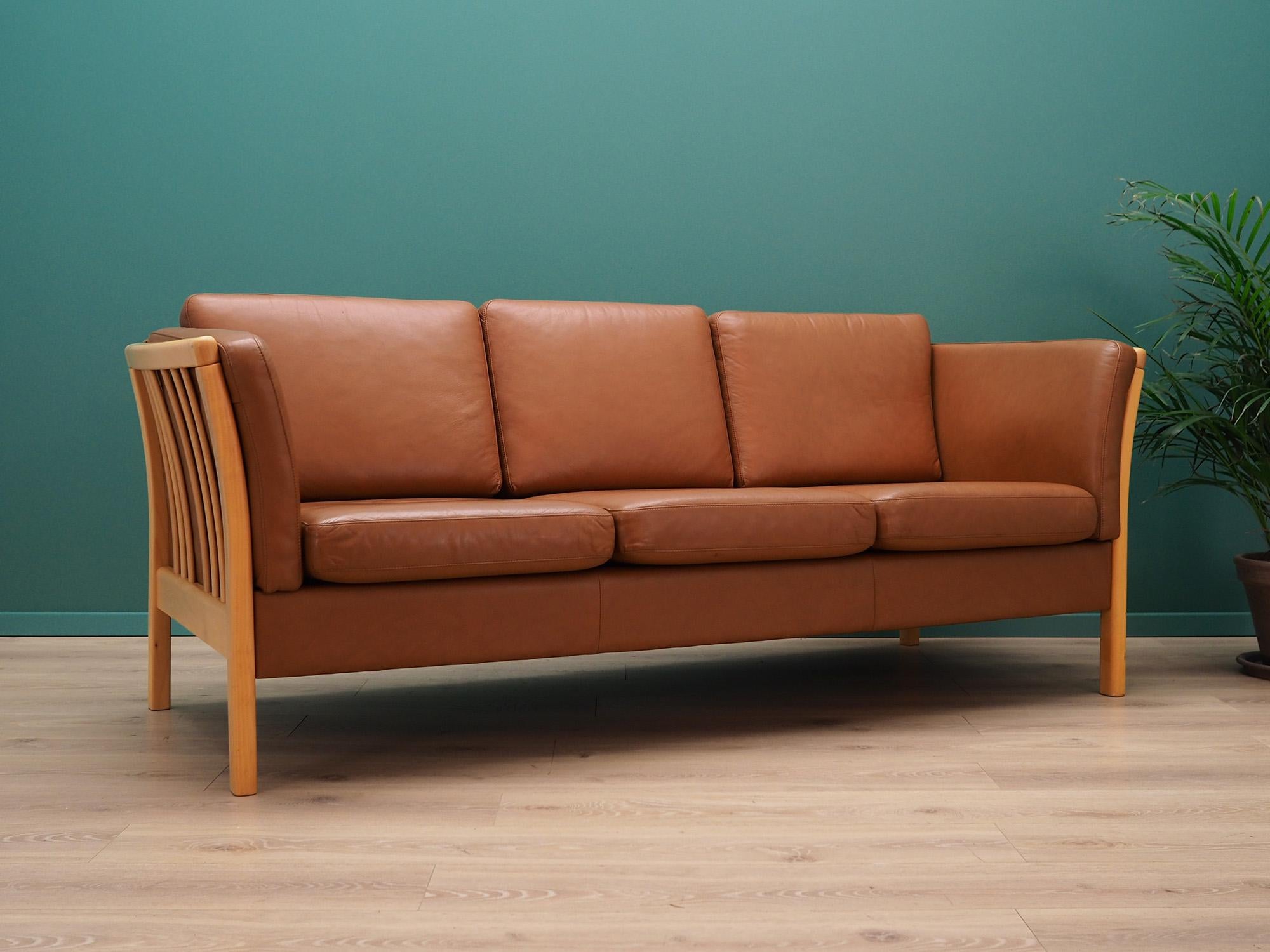 Scandinavian Modern Stouby Sofa Retro 1960s Brown Leather