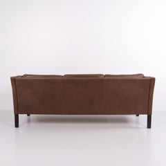 Stouby Three-Seater Sofa in Brown Leather, Danish Design, 1960s