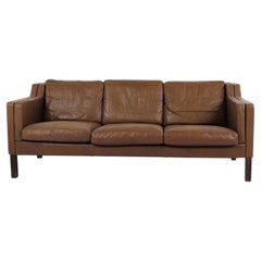 Stouby Three-Seater Sofa in Brown Leather, Danish Design, 1960s
