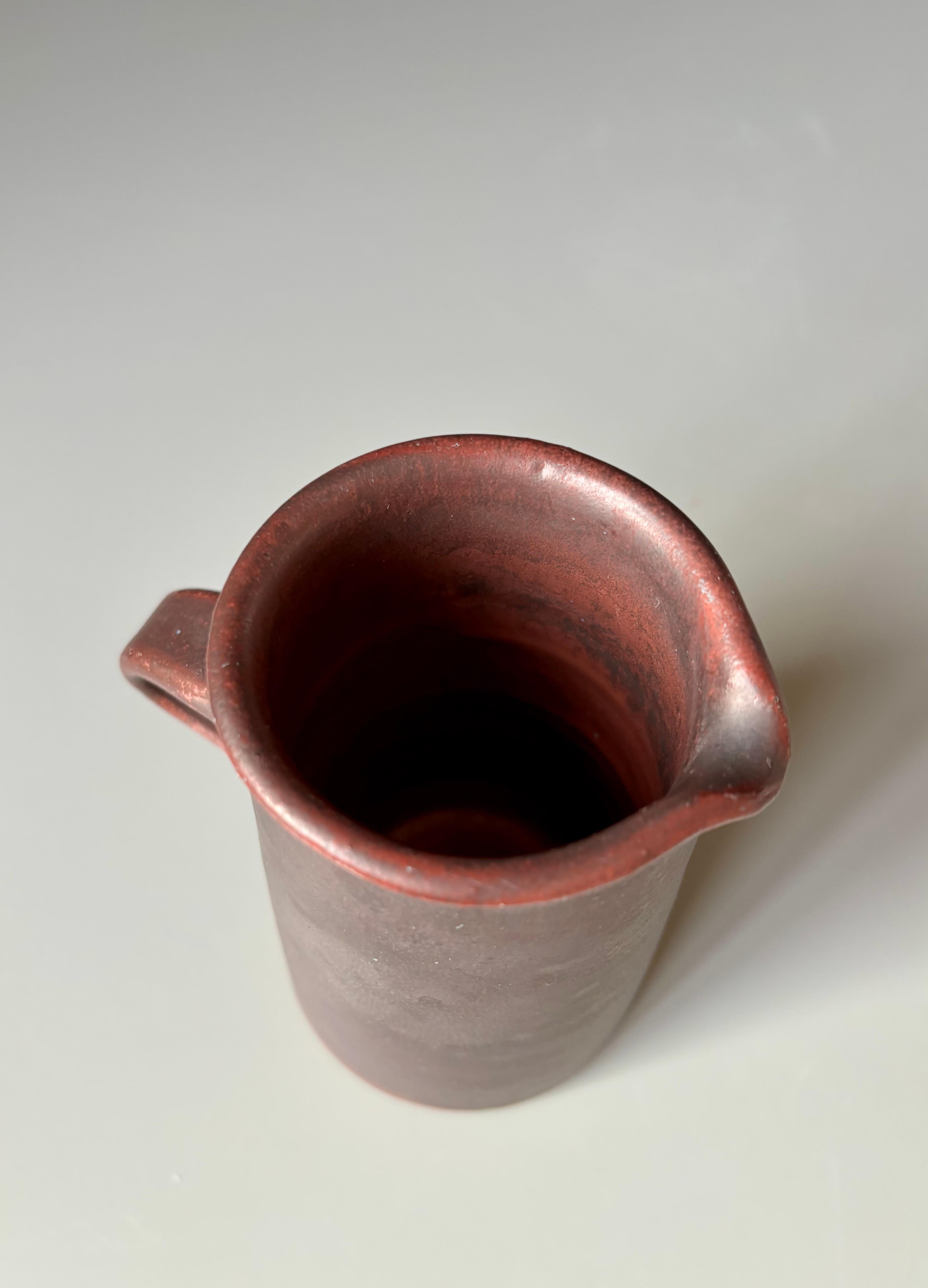 Stougaard Danish Modern Stoneware Brown, Red Pitcher Vase, 1960s For Sale 4