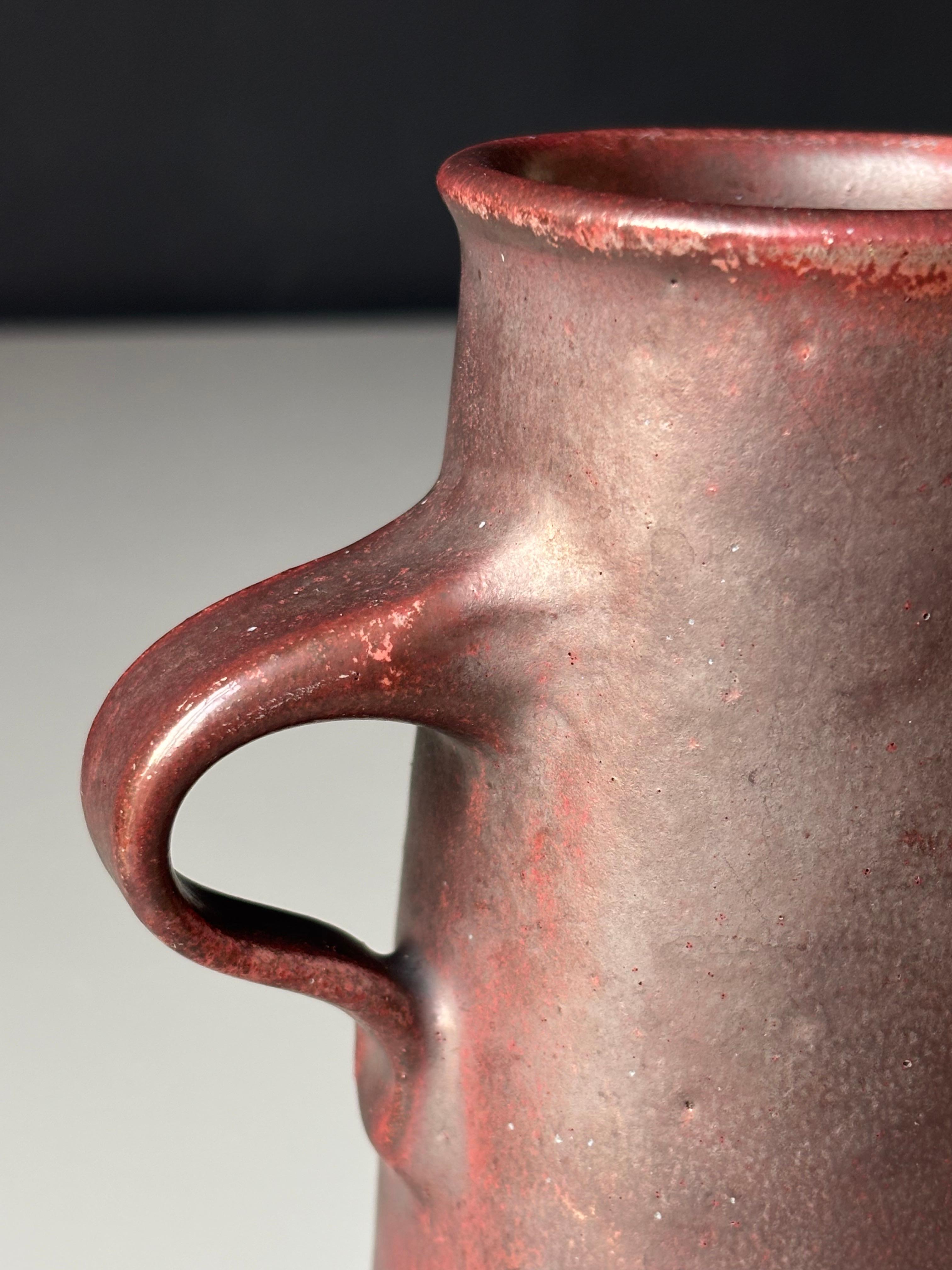 Stougaard Danish Modern Stoneware Brown, Red Pitcher Vase, 1960s For Sale 5