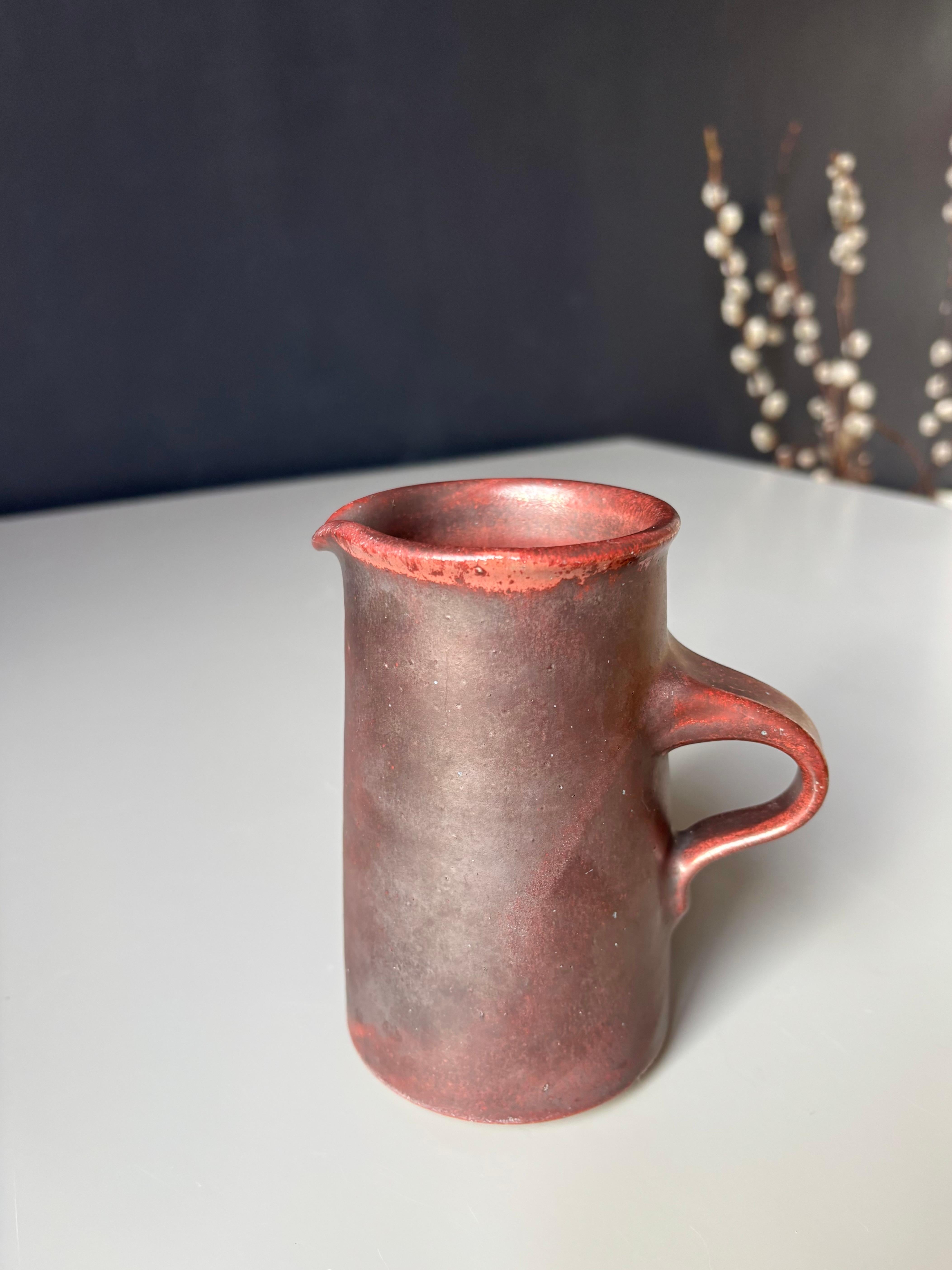 Stougaard Danish Modern Stoneware Brown, Red Pitcher Vase, 1960s For Sale 6