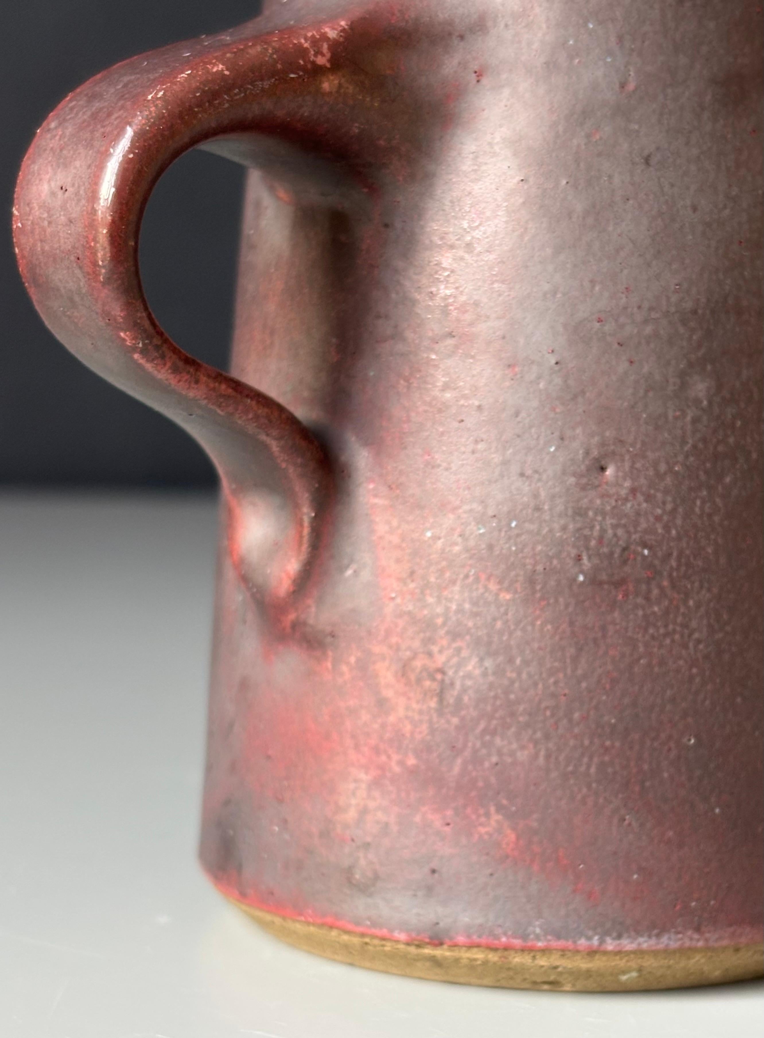 Hand-Crafted Stougaard Danish Modern Stoneware Brown, Red Pitcher Vase, 1960s For Sale