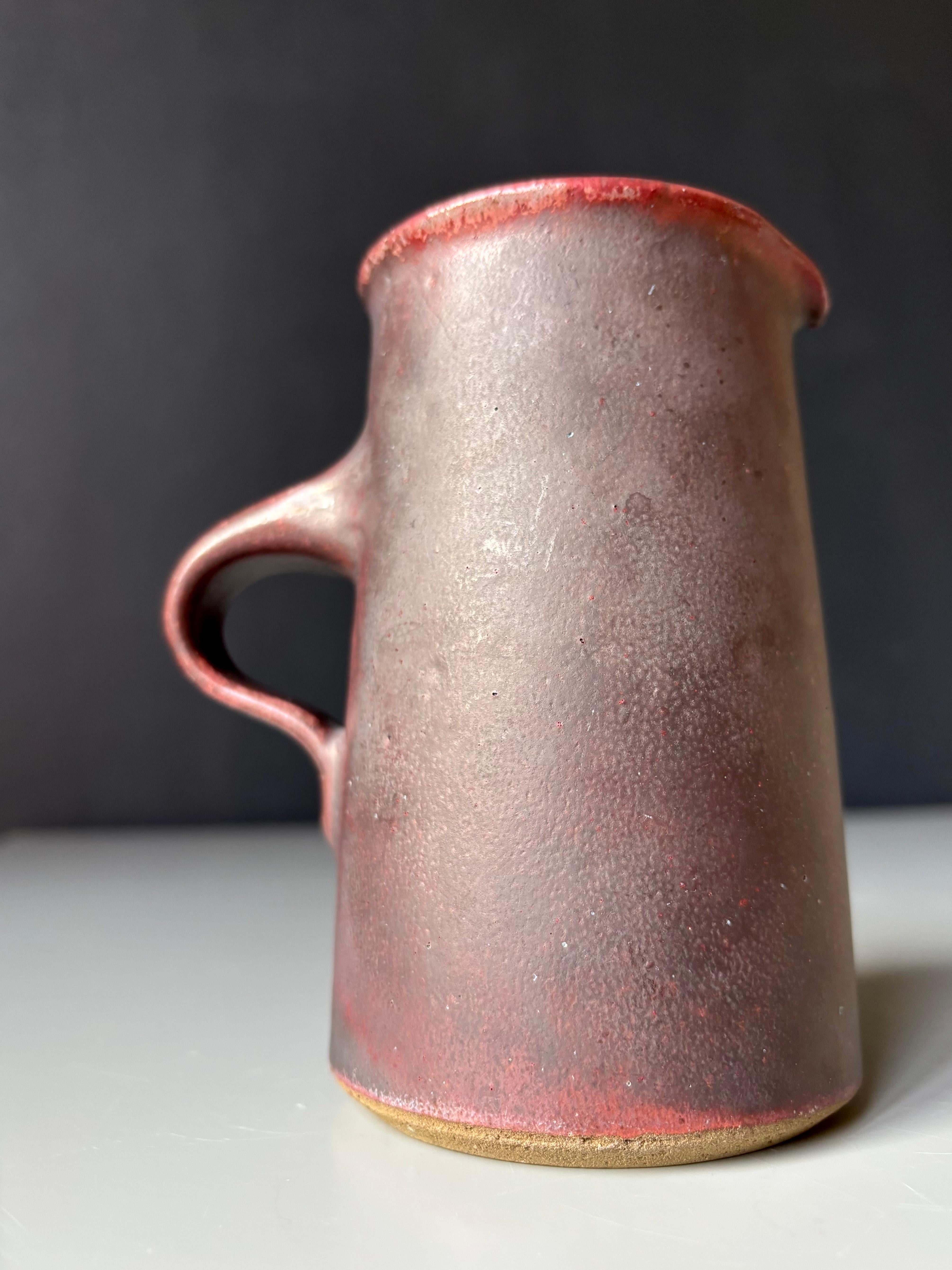 20th Century Stougaard Danish Modern Stoneware Brown, Red Pitcher Vase, 1960s For Sale