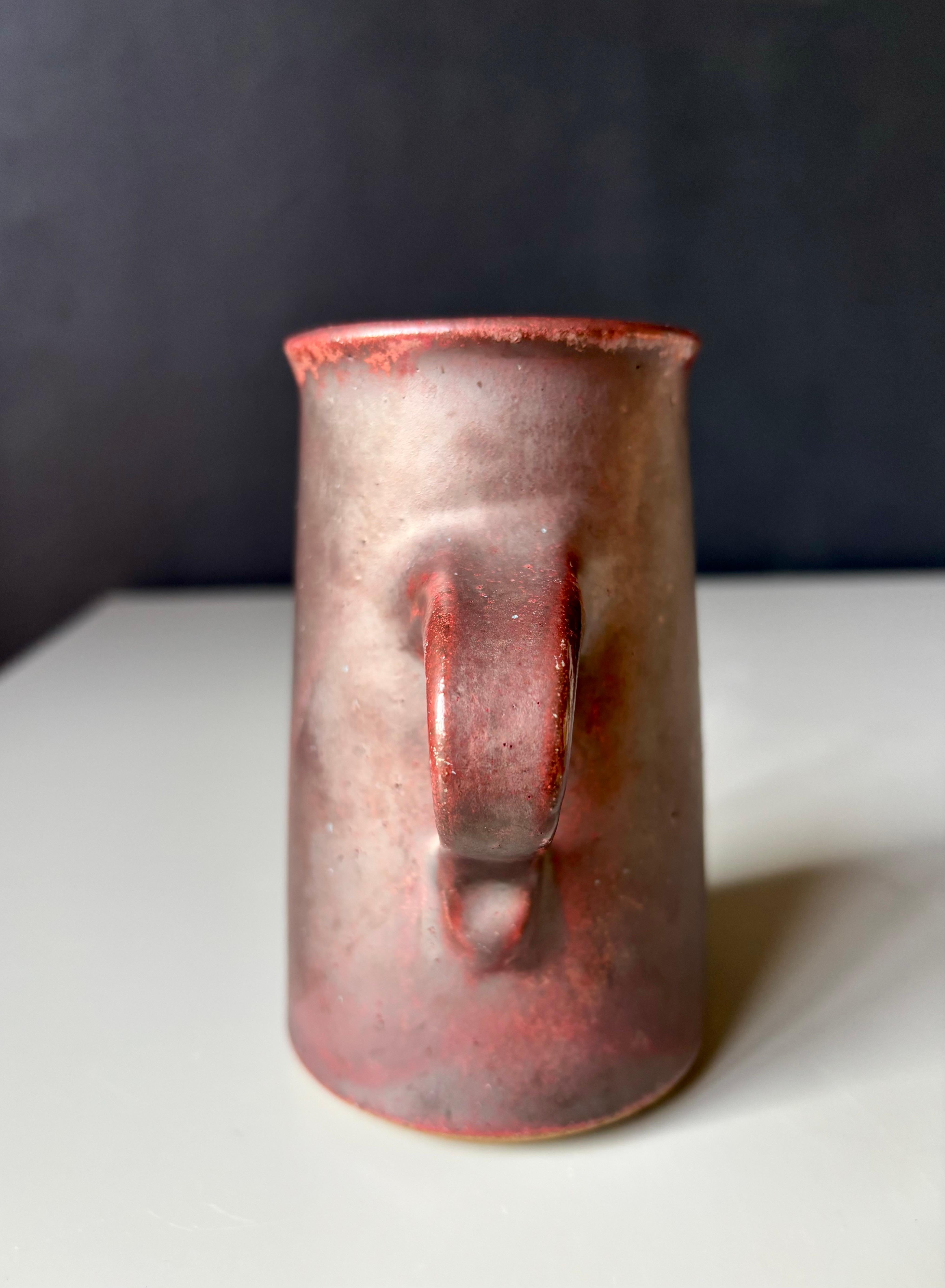 Ceramic Stougaard Danish Modern Stoneware Brown, Red Pitcher Vase, 1960s For Sale