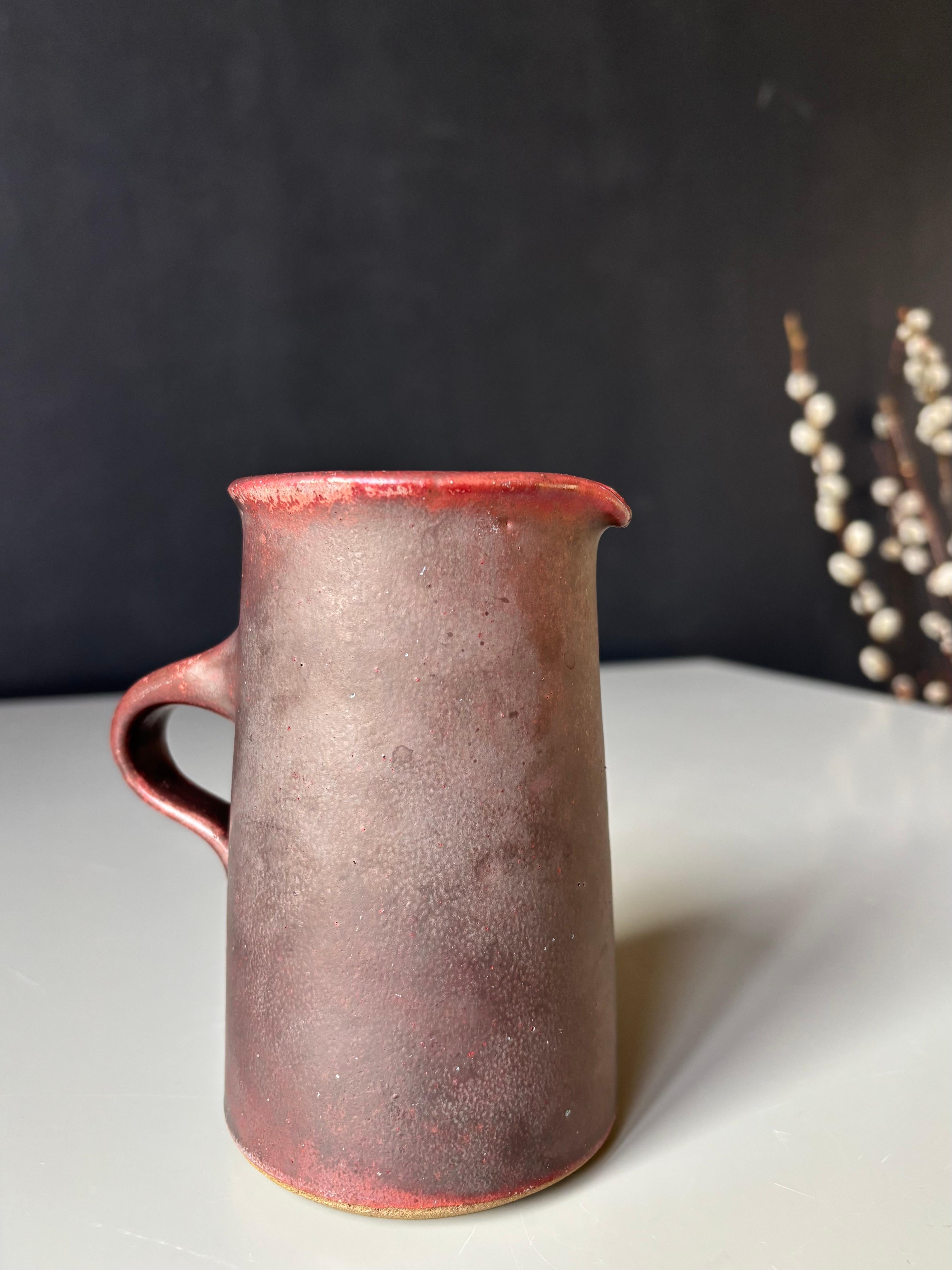 Stougaard Danish Modern Stoneware Brown, Red Pitcher Vase, 1960s For Sale 1