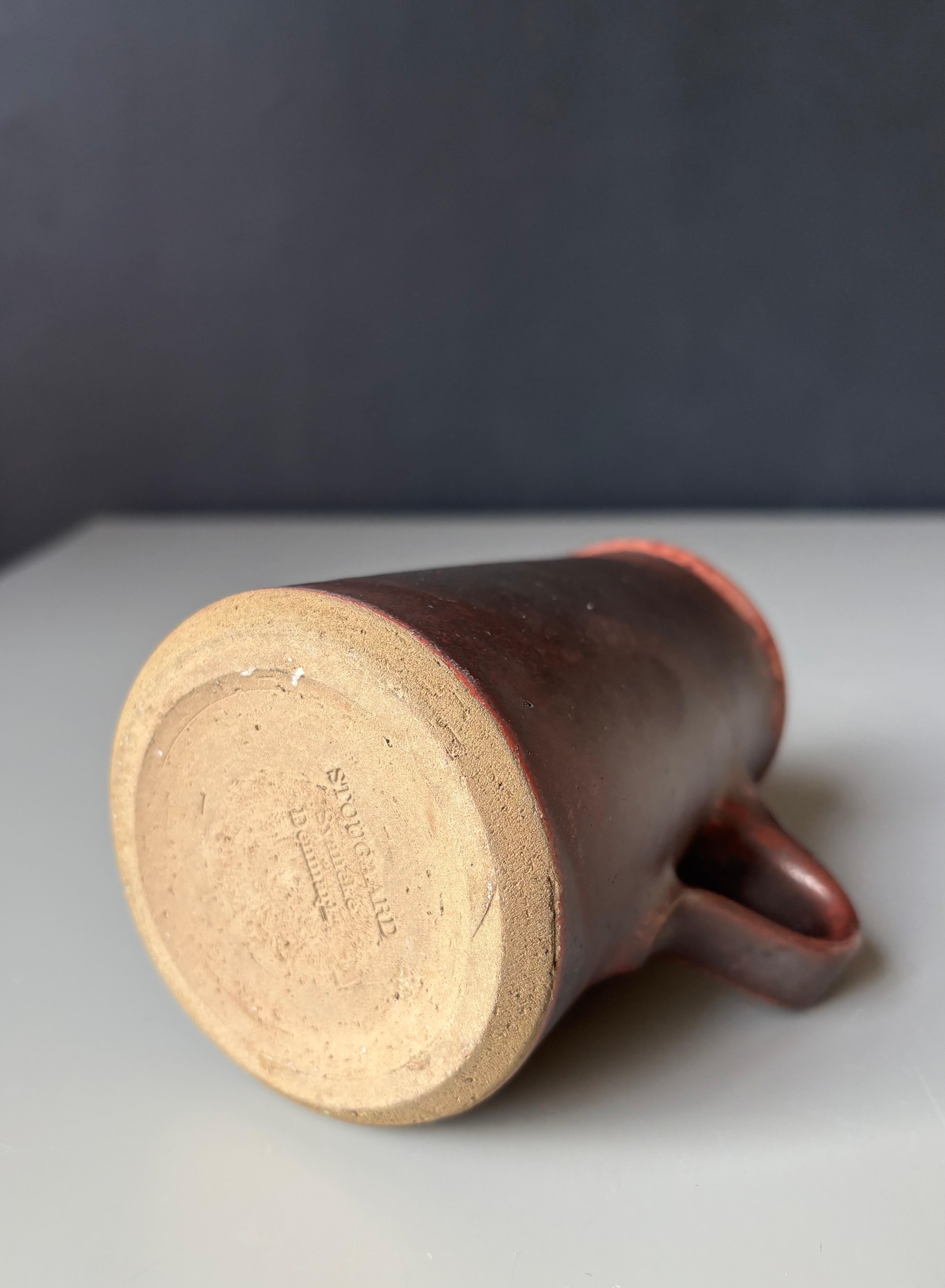 Stougaard Danish Modern Stoneware Brown, Red Pitcher Vase, 1960s For Sale 2