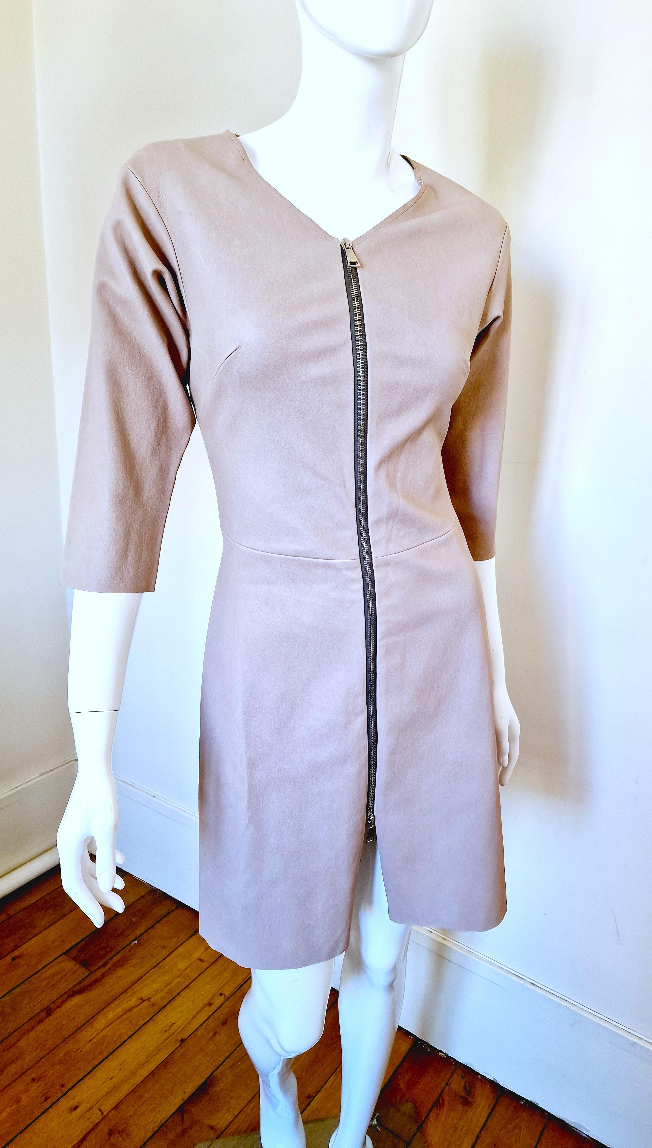 Women's Stouls 100% Lamb Leather Beige Gray Zipper Small Paris Luxury Brand Dress For Sale