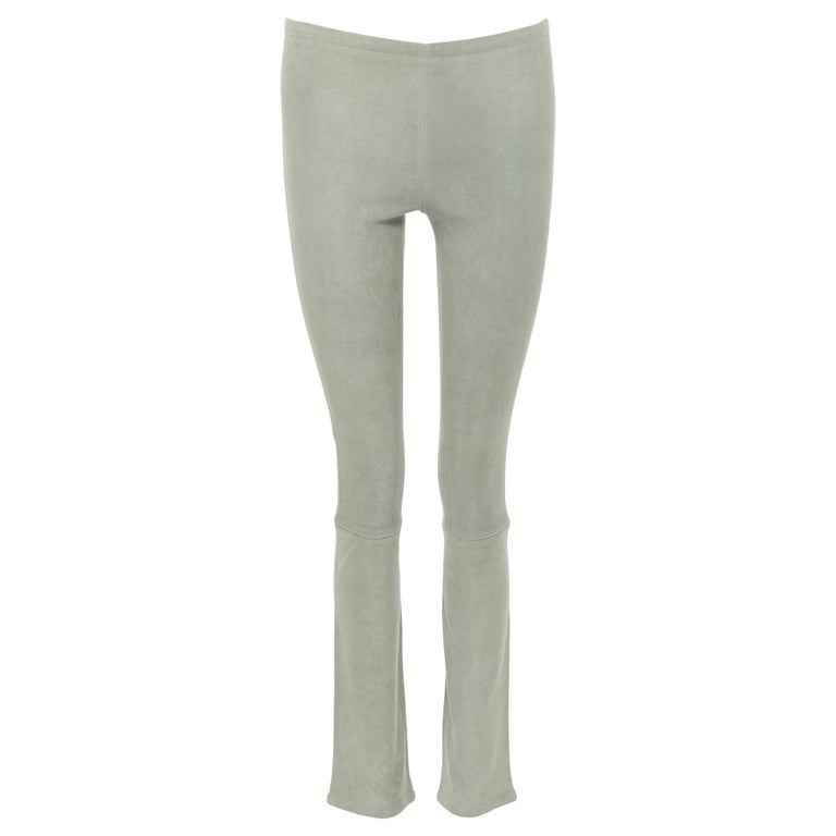 STOULS 100% lamb leather musky green stretch leather legging pants XXS For  Sale at 1stDibs