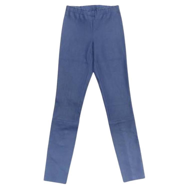 STOULS navy genuine cowhide leather tight legging pants XXS For Sale