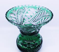 Stourbridge Glass Green Overlay Crystal Splayed Baluster Vase